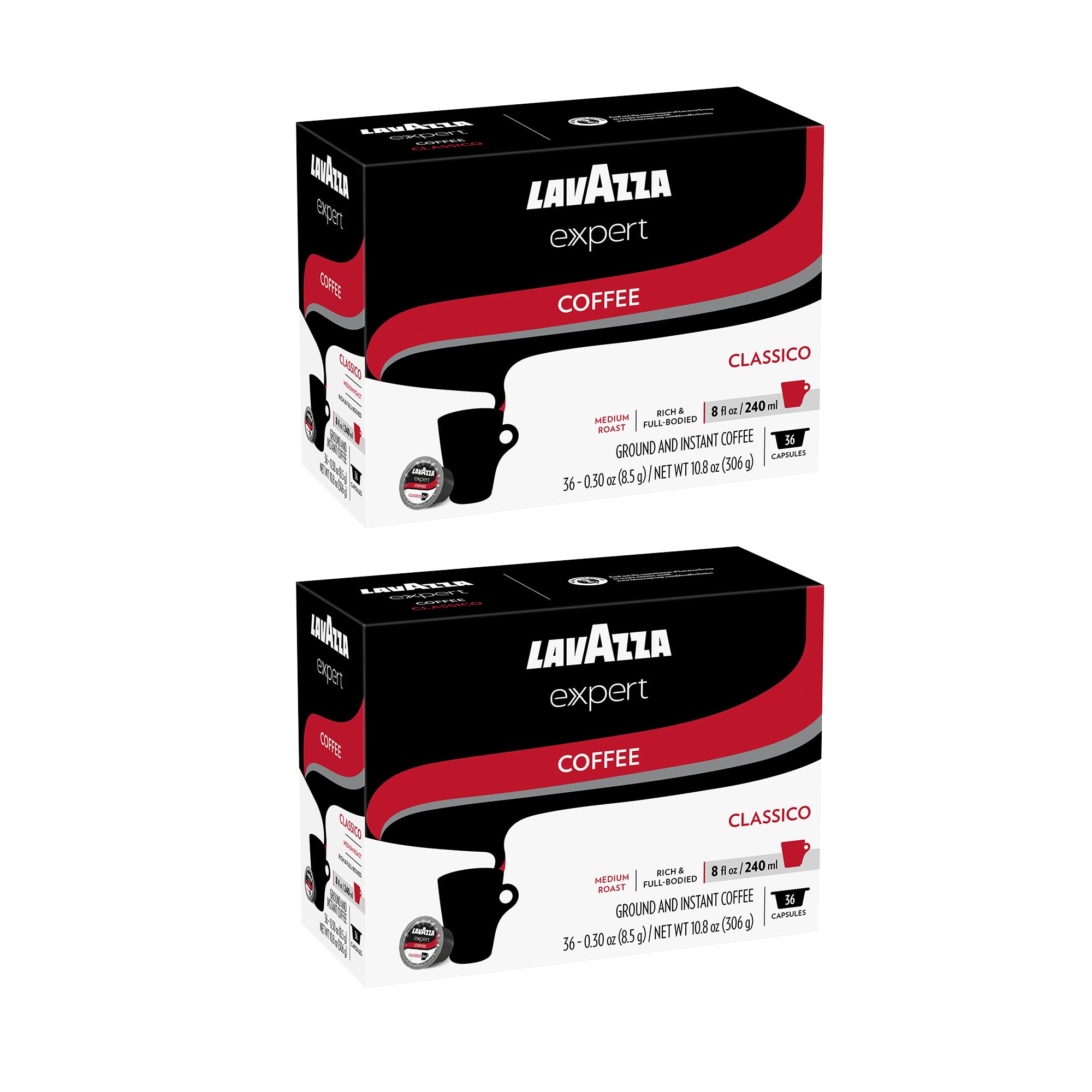 Lavazza Expert Classico Coffee Capsules, Medium Roast, Arabica and Robusta Blend, Compatible with Lavazza Classy Plus Machine (72 Capsules)
