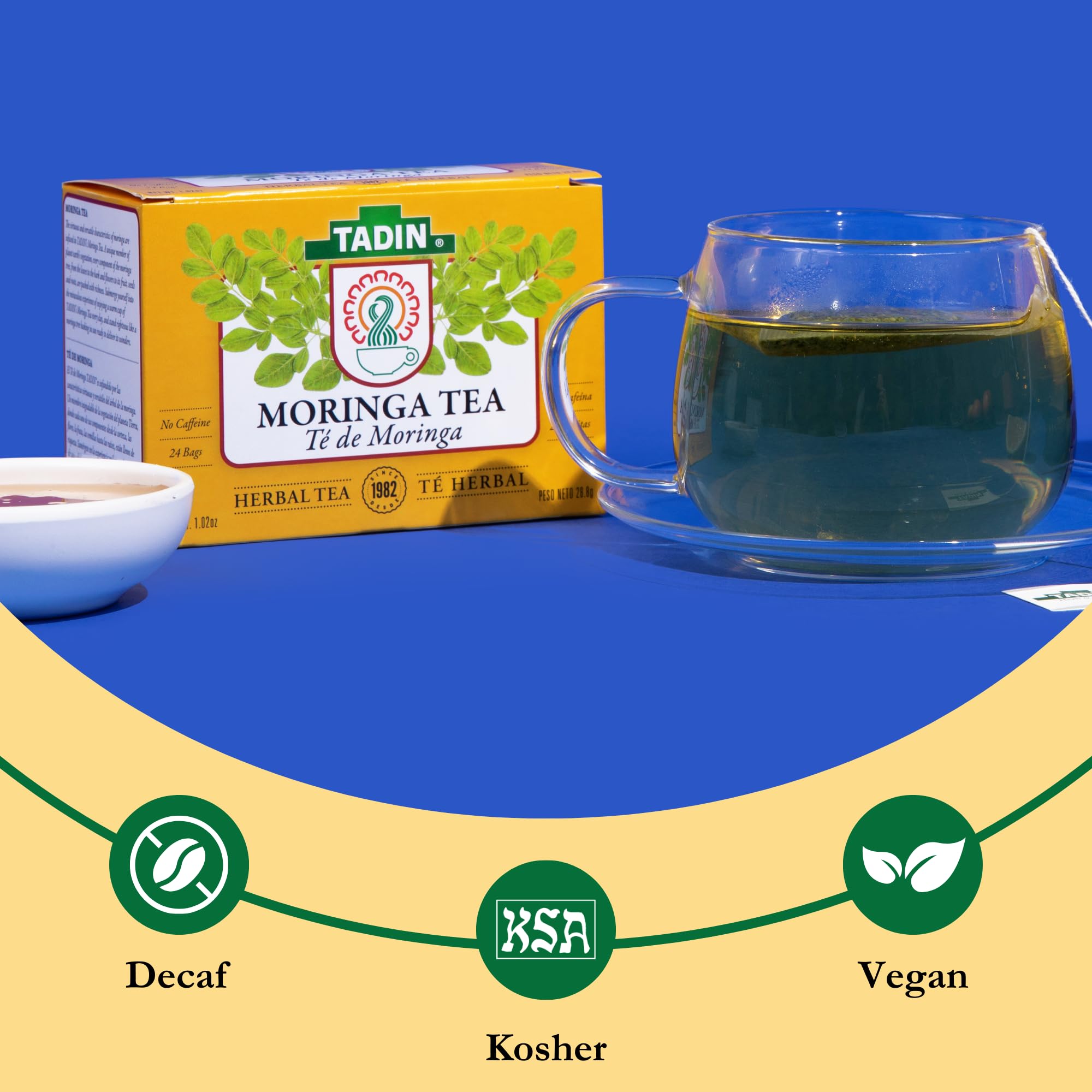 Tadin Moringa Tea, Herbal Tea, Caffeine Free, 24 Tea Bags Per Box, Pack of 1