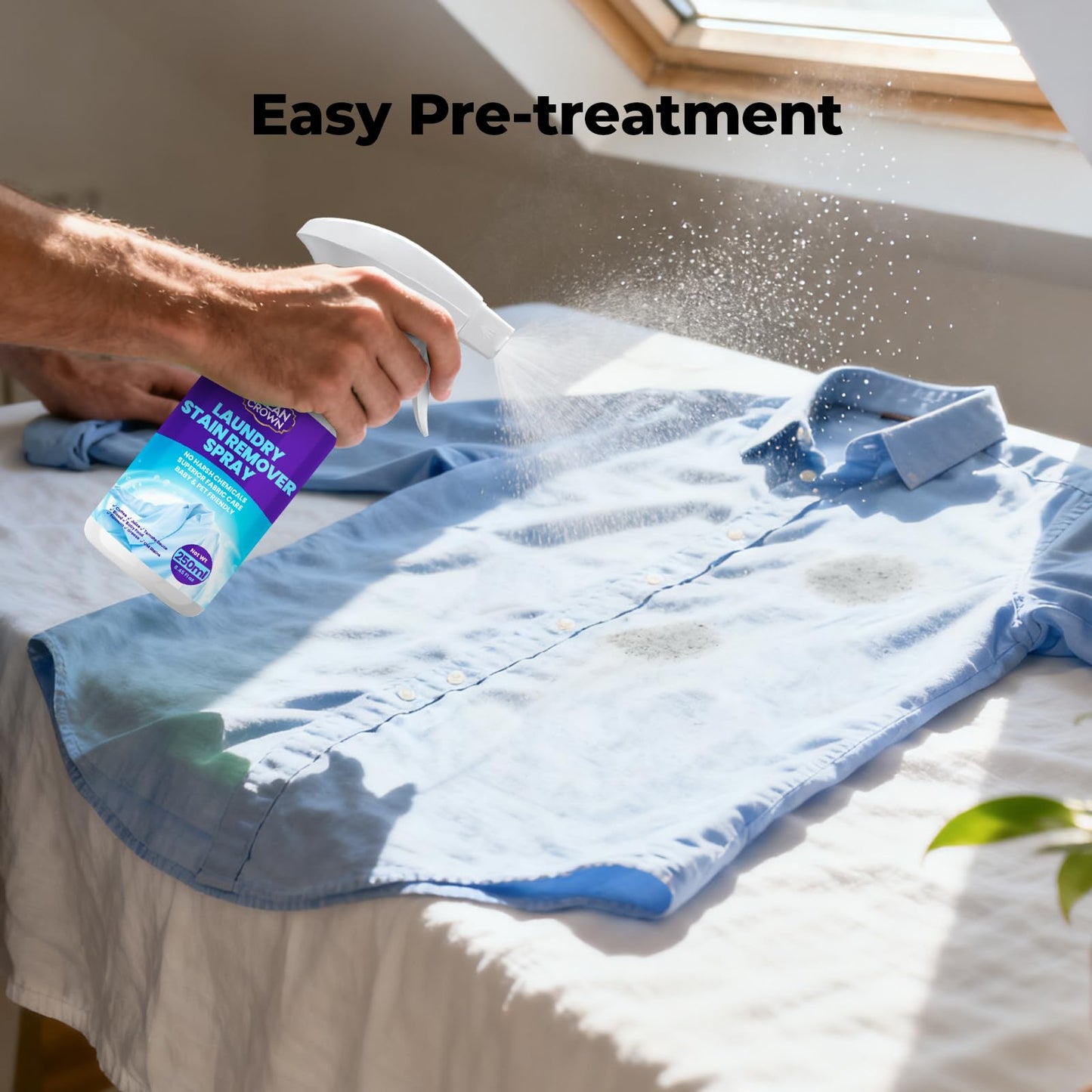 CleanCrown Laundry Stain Remover Spray (8.45 Fl oz), Spray and Wash Stain Remover for Clothes, Effective on Grease, Coffee, Juice, Baby Food, Formula