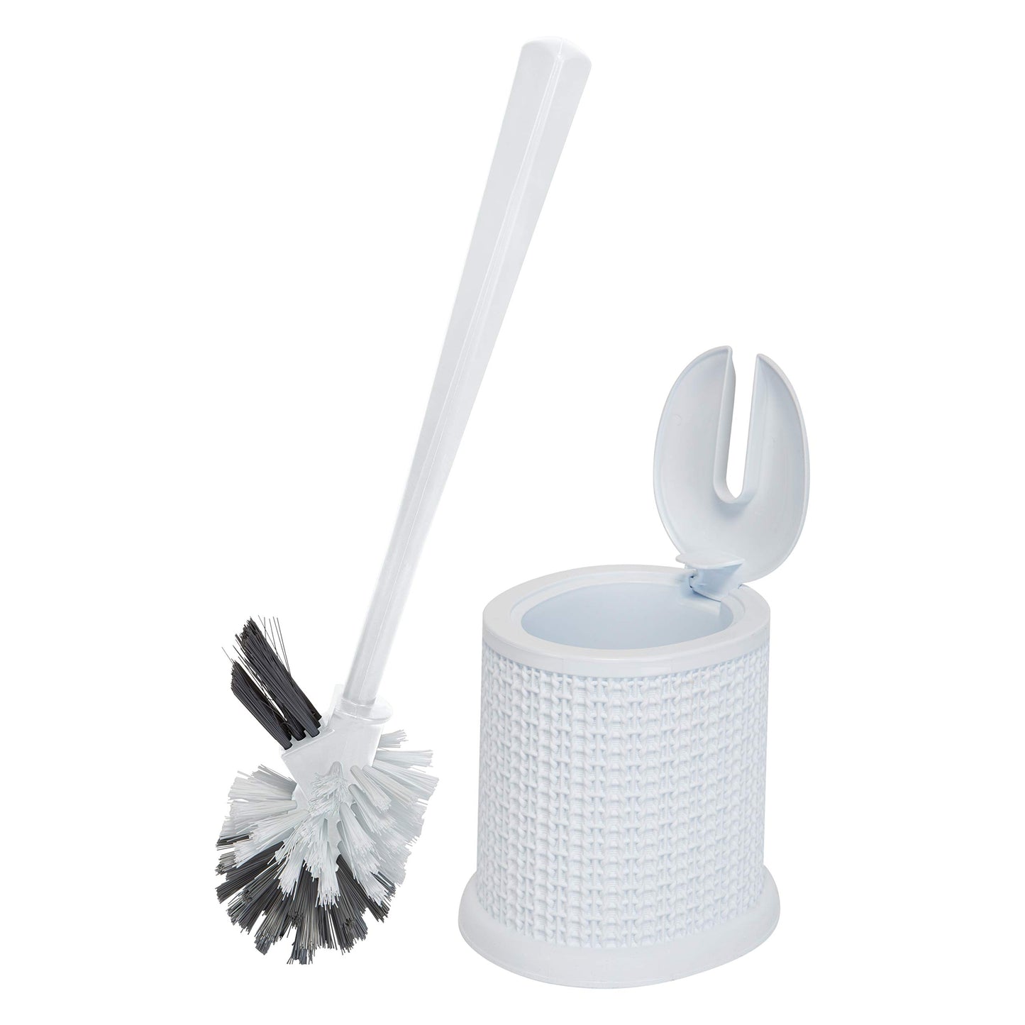 Bath Bliss Self Closing Lid Toilet Brush with Rim Scrubber | Dimensions: 5. 9" x 5. 3" x 15. 4" | Self Closing | 360 Degree Bristle | Bathroom