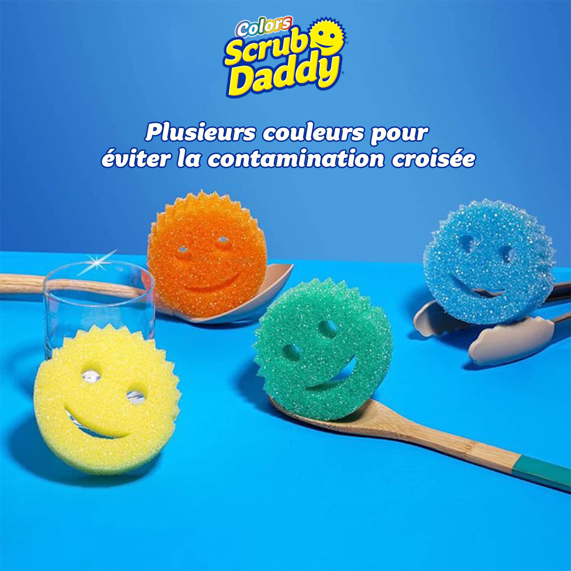Scrub Daddy Colors - Color Code Cleaning, FlexTexture, Soft in Warm Water, Firm in Cold, Deep Cleaning, Dishwasher Safe, Multi-use, Scratch Free, Odor