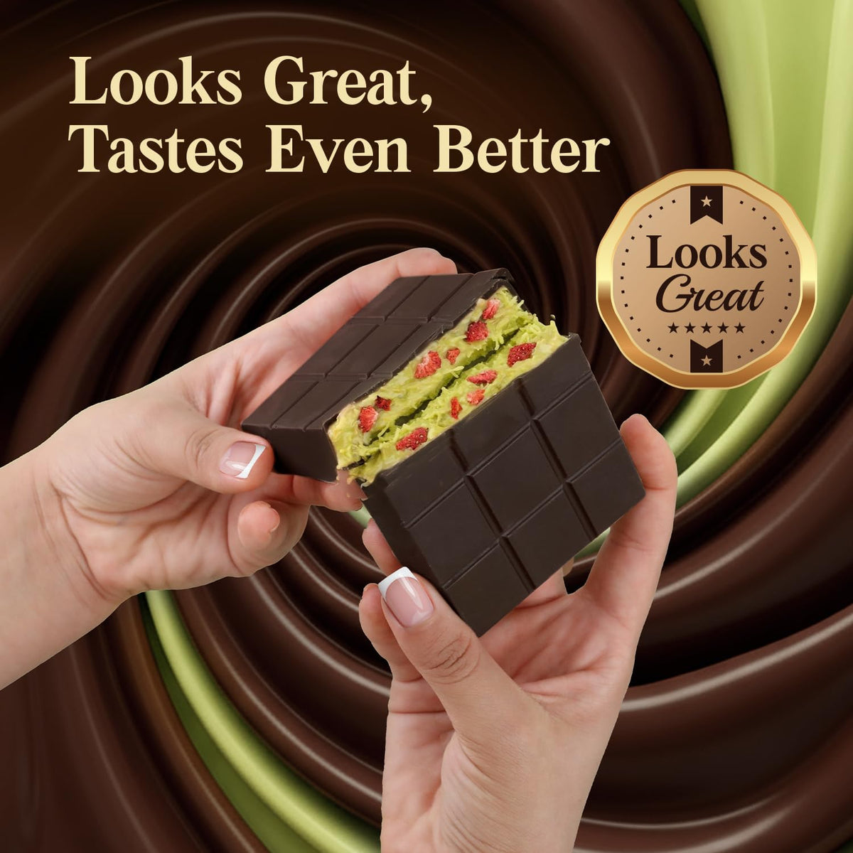 Dubai Dark Chocolate Bar with Strawberry - 2.6oz (75g) | Dark Chocolate Dessert with Strawberry | Gourmet Dubai Chocolate Bar | Elegant Gift Chocolate