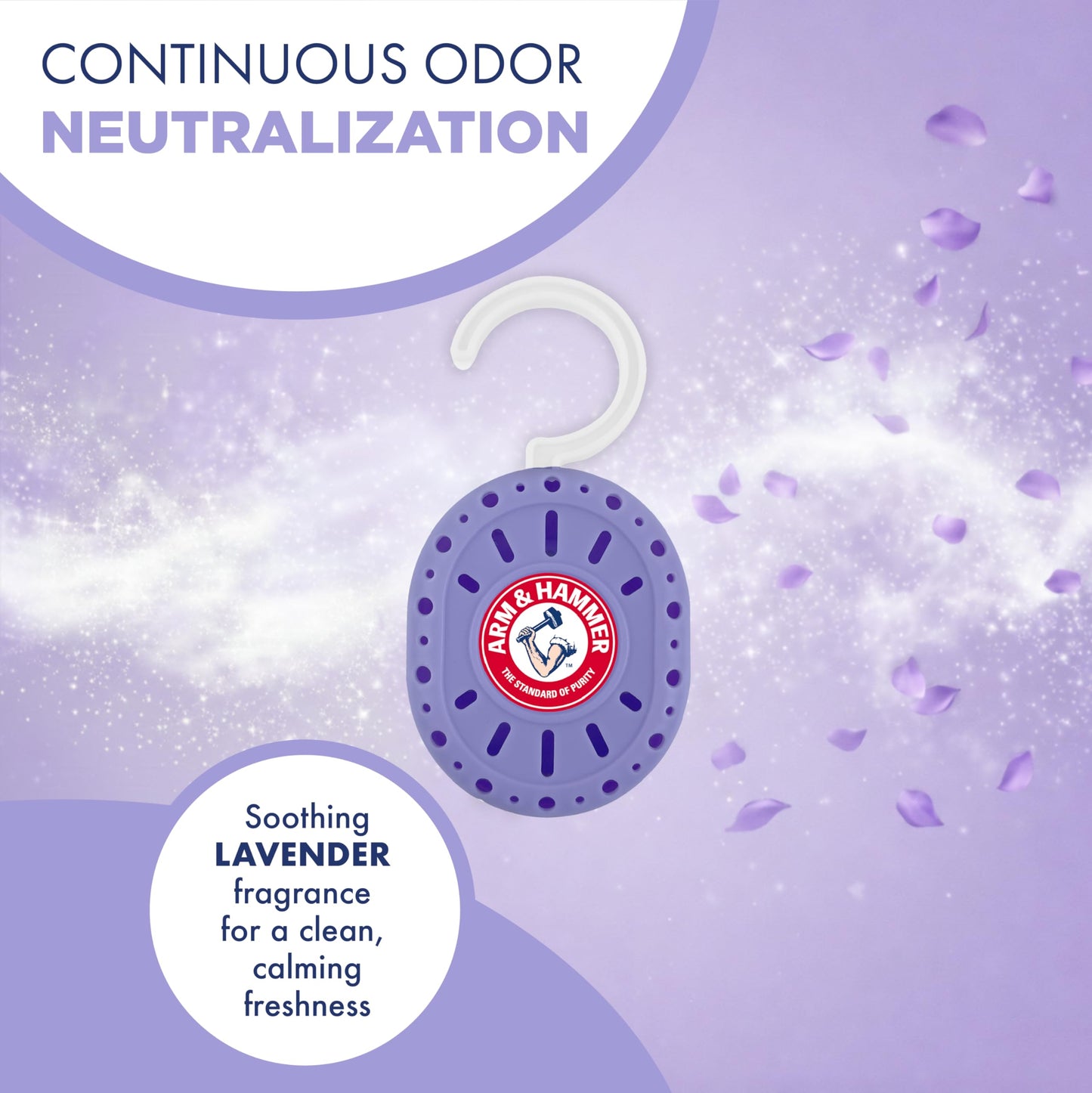 Arm & Hammer OdorBusterz ClosetMATE™, Lavender, 4 Count - Hanging Odor Absorber with Baking Soda, 360° Rotating Hook for Closets, Lockers & Storage