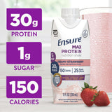 Ensure Max Protein Shake | Creamy Strawberry | Ready to Drink | 30g Protein for Muscle Health | 1g Sugar, 4g Fiber | 11 fl oz Bottle, 12 Pack