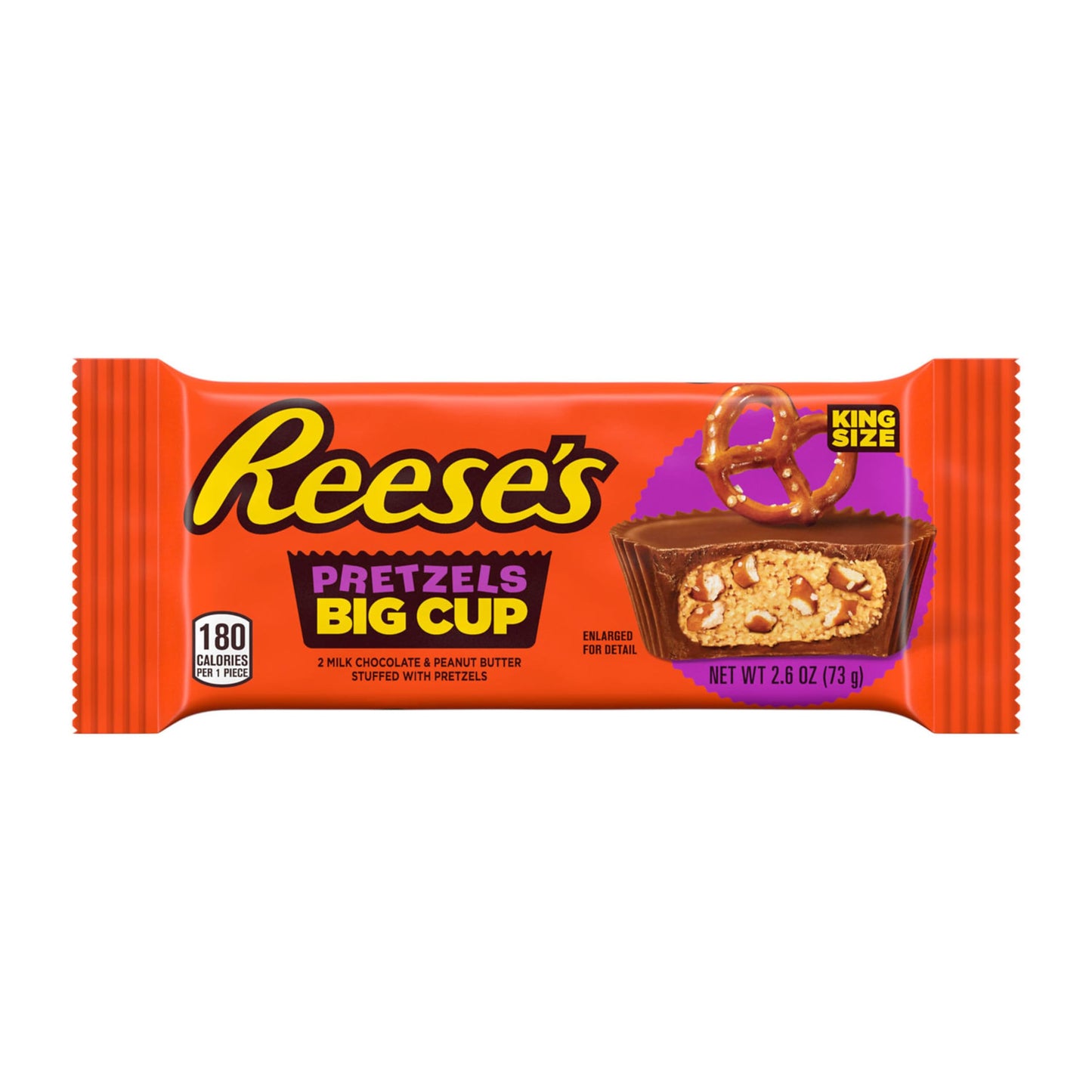 REESE'S Big Cup with Pretzels Milk Chocolate King Size Peanut Butter Cups, Candy Packs, 2.6 oz (16 Count)