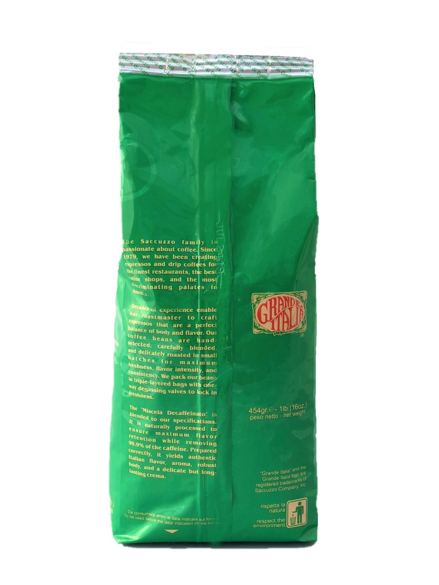 Grande Italia Espresso; Small Batch Artisan Roasted (Decaffeinato, 1LB (4 Pack))