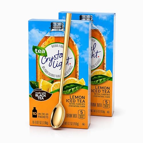 Crystal Light On The Go Drink Mix - Two (2) Pack of 10pck - Sugar-Free, Low-Calorie Refreshment with one Sukkar Pasha Long Golden SS Stirring Spoon
