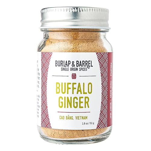 Burlap & Barrel Buffalo Ginger - Spicy, Fruity and Intense Heirloom Ginger Powder with a Bite - Add to Stir Fries, Soups, and Teas - 1.8oz Glass Jar