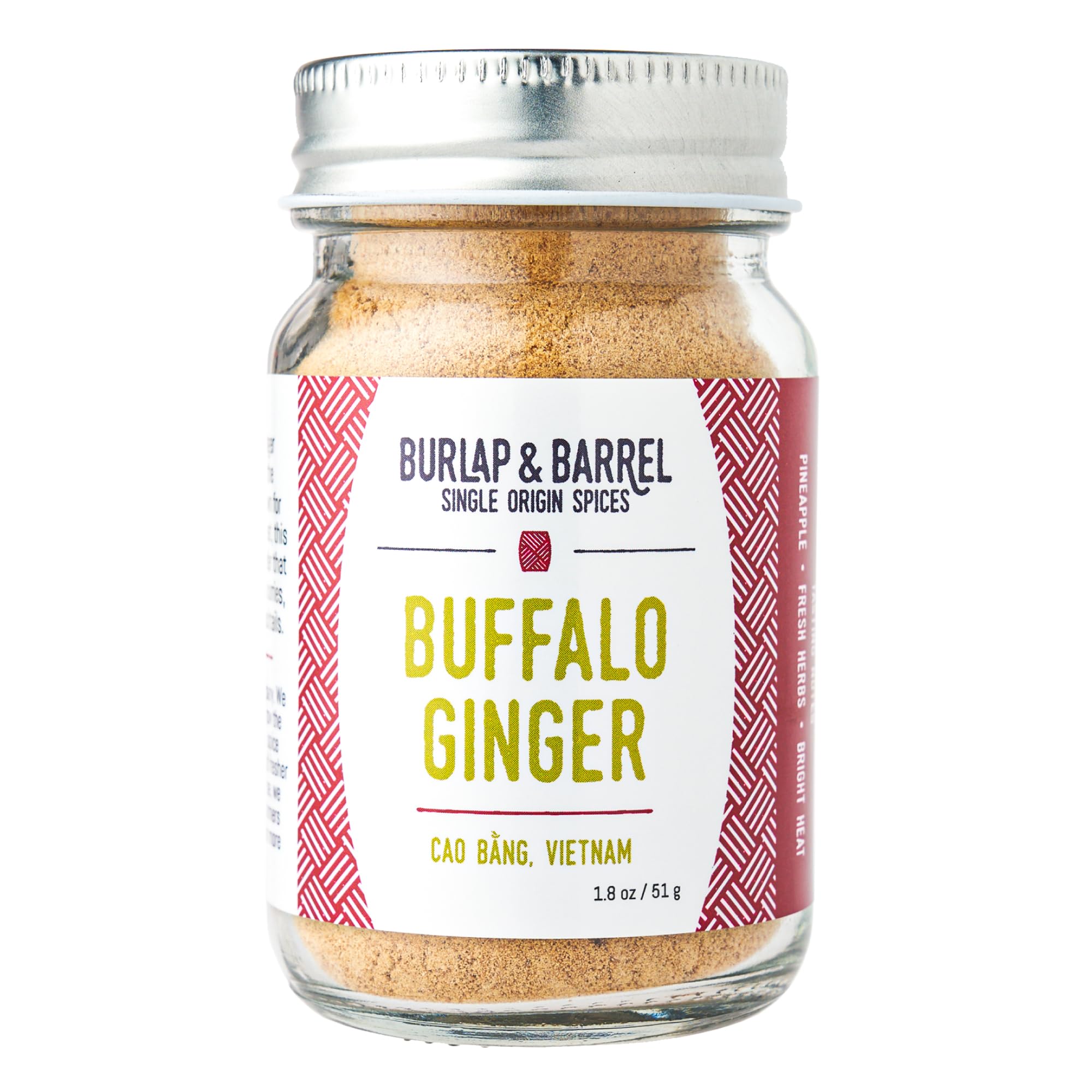 Burlap & Barrel Buffalo Ginger - Spicy, Fruity and Intense Heirloom Ginger Powder with a Bite - Add to Stir Fries, Soups, and Teas - 1.8oz Glass Jar