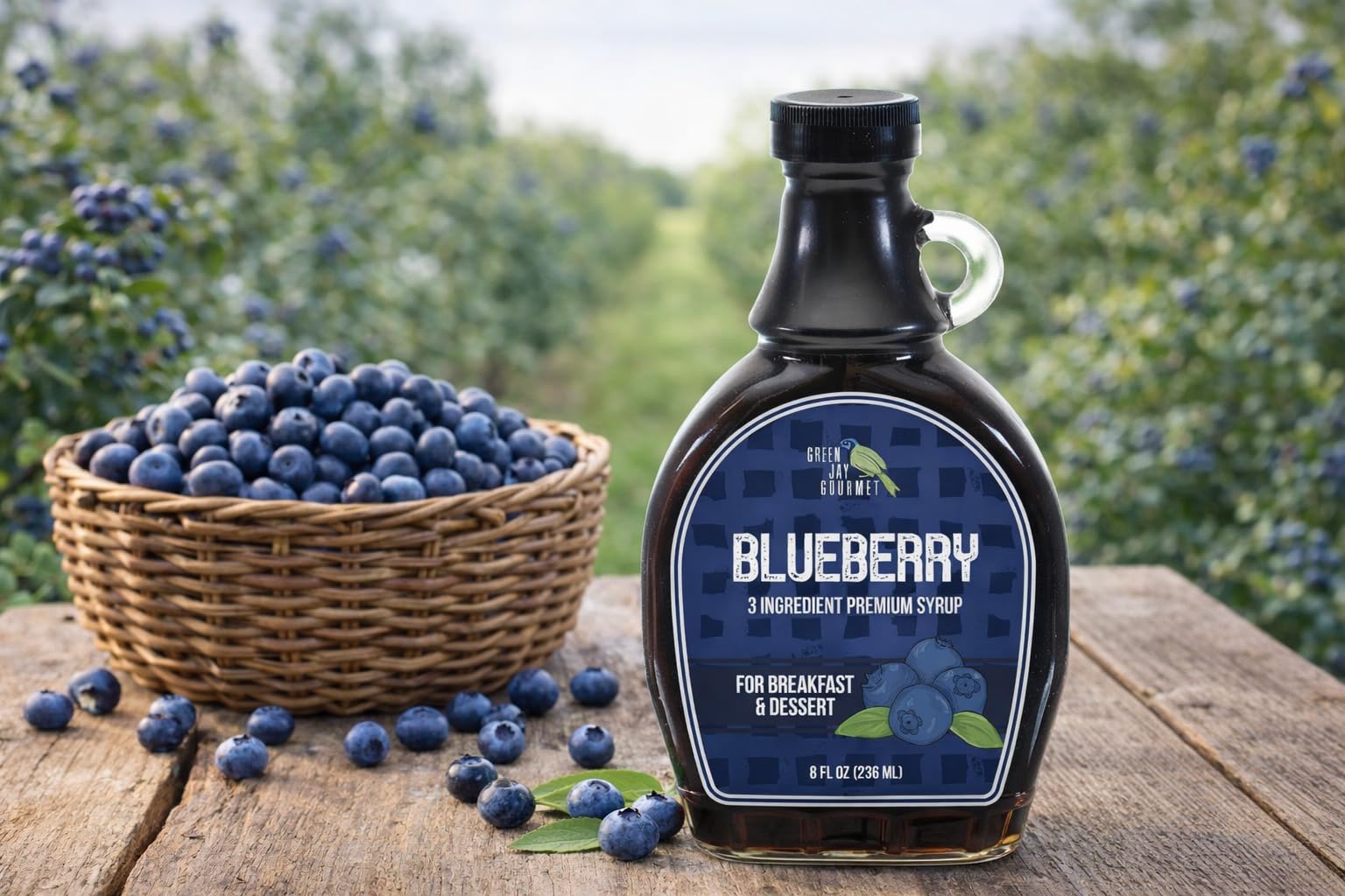 Green Jay Gourmet Blueberry Syrup - 3 Ingredient Premium Breakfast Syrup with Fresh Blueberries, Cane Sugar & Lemon Juice - All-Natural, Non-GMO
