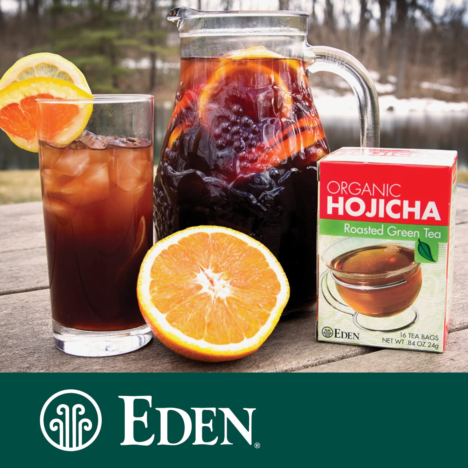 Eden Roasted Green Tea, Hojicha, Tea Bags, 16-Count Boxes (Pack of 12)
