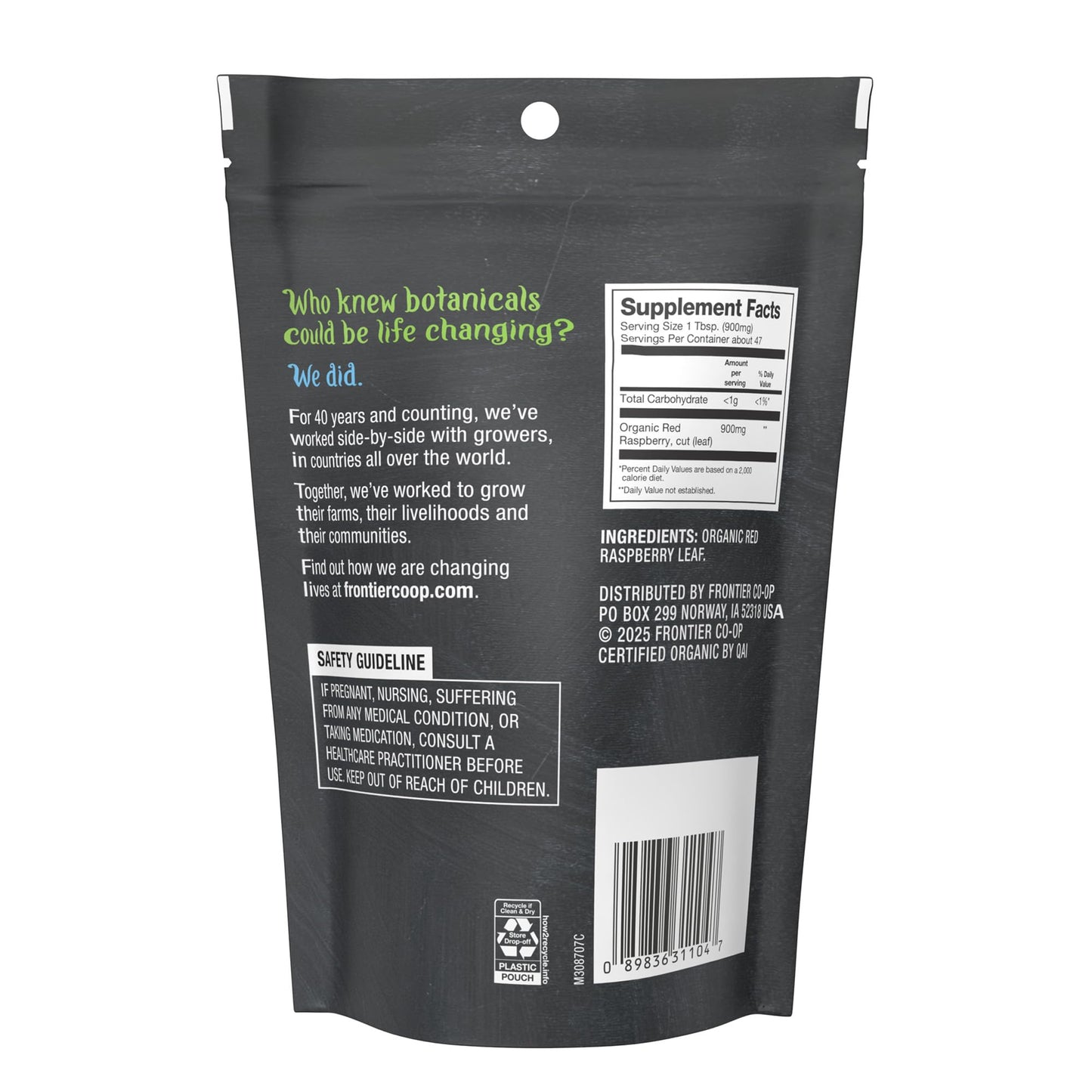 Frontier Co-op Organic Cut and Sifted Red Raspberry Leaf 1.48oz - For Red Raspberry Leaf Tea, Cafe, Restaurant Supply and More - Naturally Caffeine