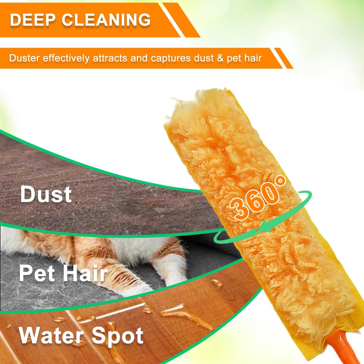 100" Reachable Microfiber Feather Duster, Duster with Extension Pole, 3 pcs Replacement Duster Head, Cleaning Tools for High Ceilings and Fans