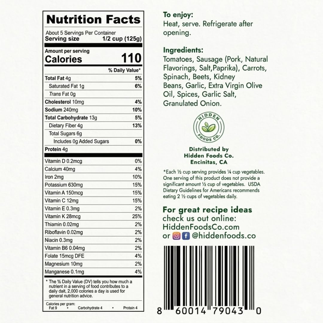 Hidden Foods Sausage & Garlic Hearty Sicilian Style Sauce, 4g Protein & 4g Fiber, No Added Sugar, Slow Cooked Italian Flavor, Made With Hidden