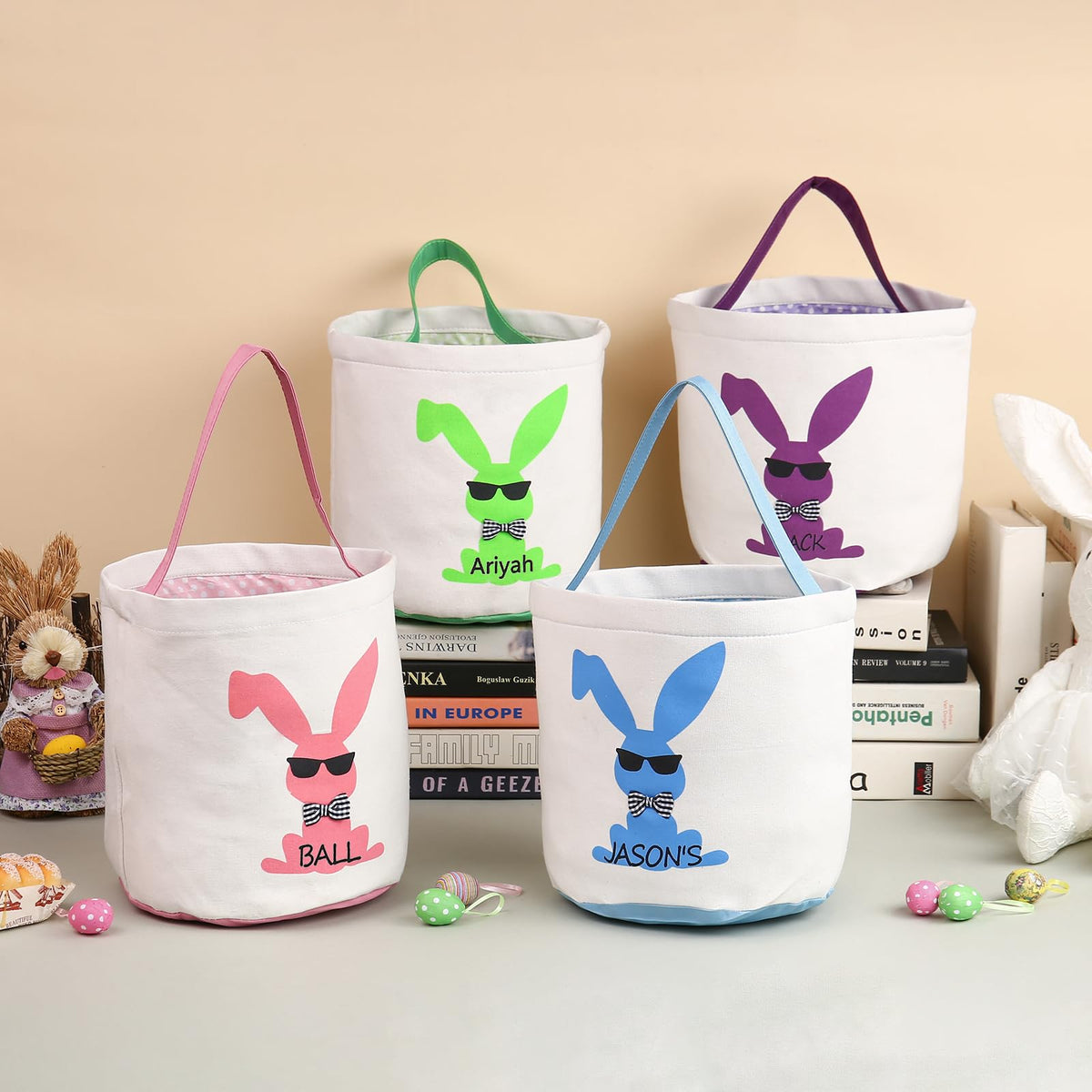 Nobelook Easter Bunny Basket: Personalized Easter Basket for Boys and Girls - Personalized Tote Easter Basket (Style 6)