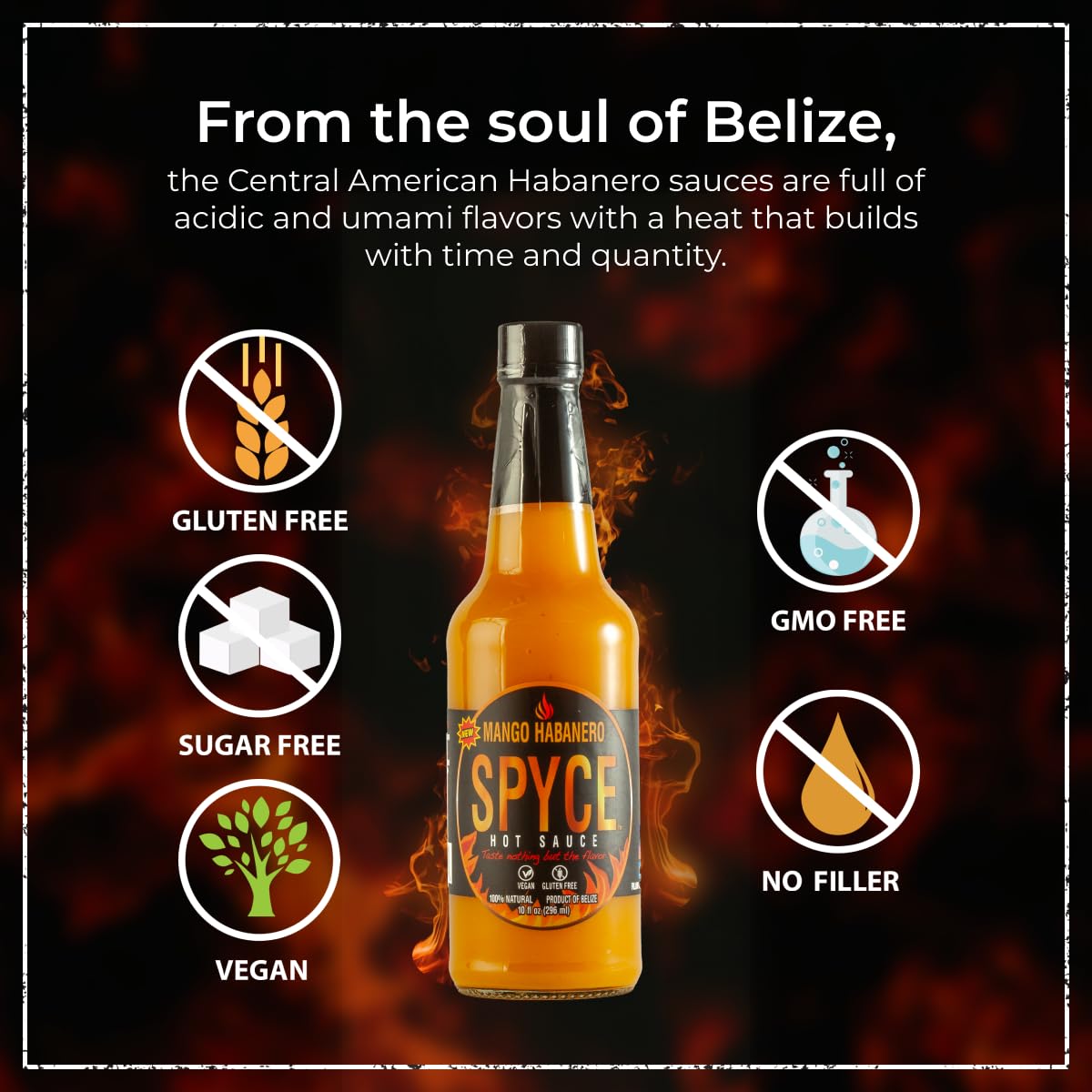 SPYCE Habanero Hot Sauce, Vegan, Gluten Free, Low Sodium, Non-GMO, No MSG, No Sugar, No Filler (10 oz, Mango Habanero)