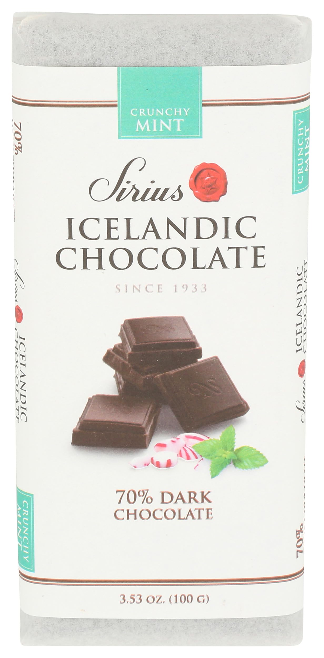 Noi Sirius Bar Chocolate Dark 70% Crunchy Mint 3.53 Ounce
