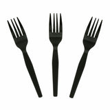 AmerCareRoyal Medium-Heavy Weight Unwrapped Disposable Polystyrene Plastic Forks for Restaurants and Catering, Black, Pack of 1000