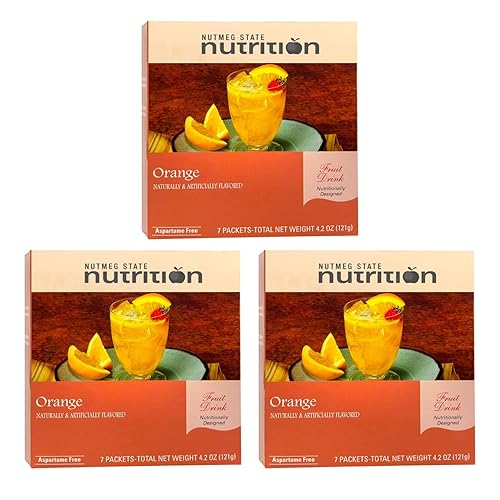 Nutmeg State Nutrition - Fruit Drink - High Protein, Low Calorie, Low Carb, Low Sugar, Fat Free, Loaded with Vitamins, 7 Servings Per Box (Orange, 3