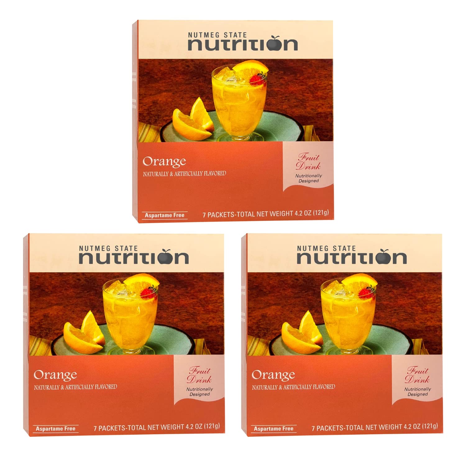 Nutmeg State Nutrition - Fruit Drink - High Protein, Low Calorie, Low Carb, Low Sugar, Fat Free, Loaded with Vitamins, 7 Servings Per Box (Orange, 3