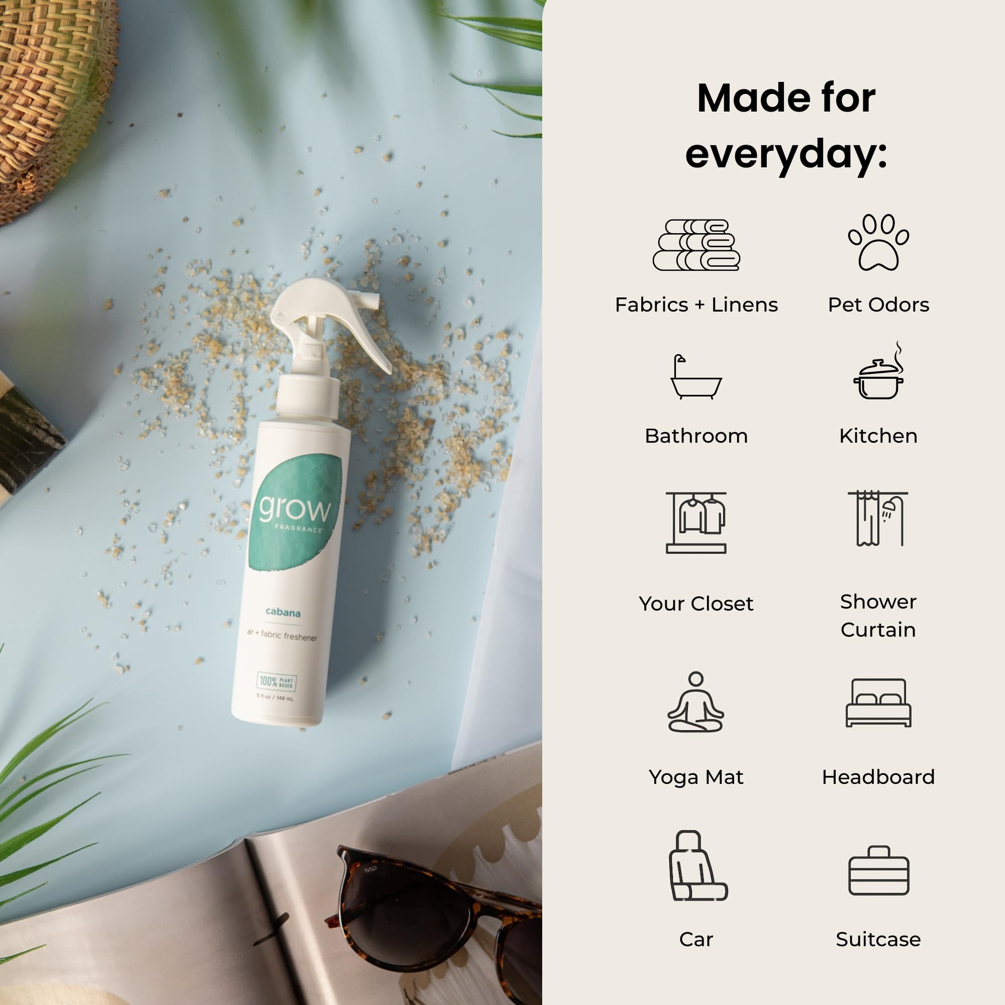 Grow Fragrance Certified Non Toxic, 100% Plant Based Fabric and Room Air Freshener Spray. Made with All Natural Essential Oils | Summer 3 Pack