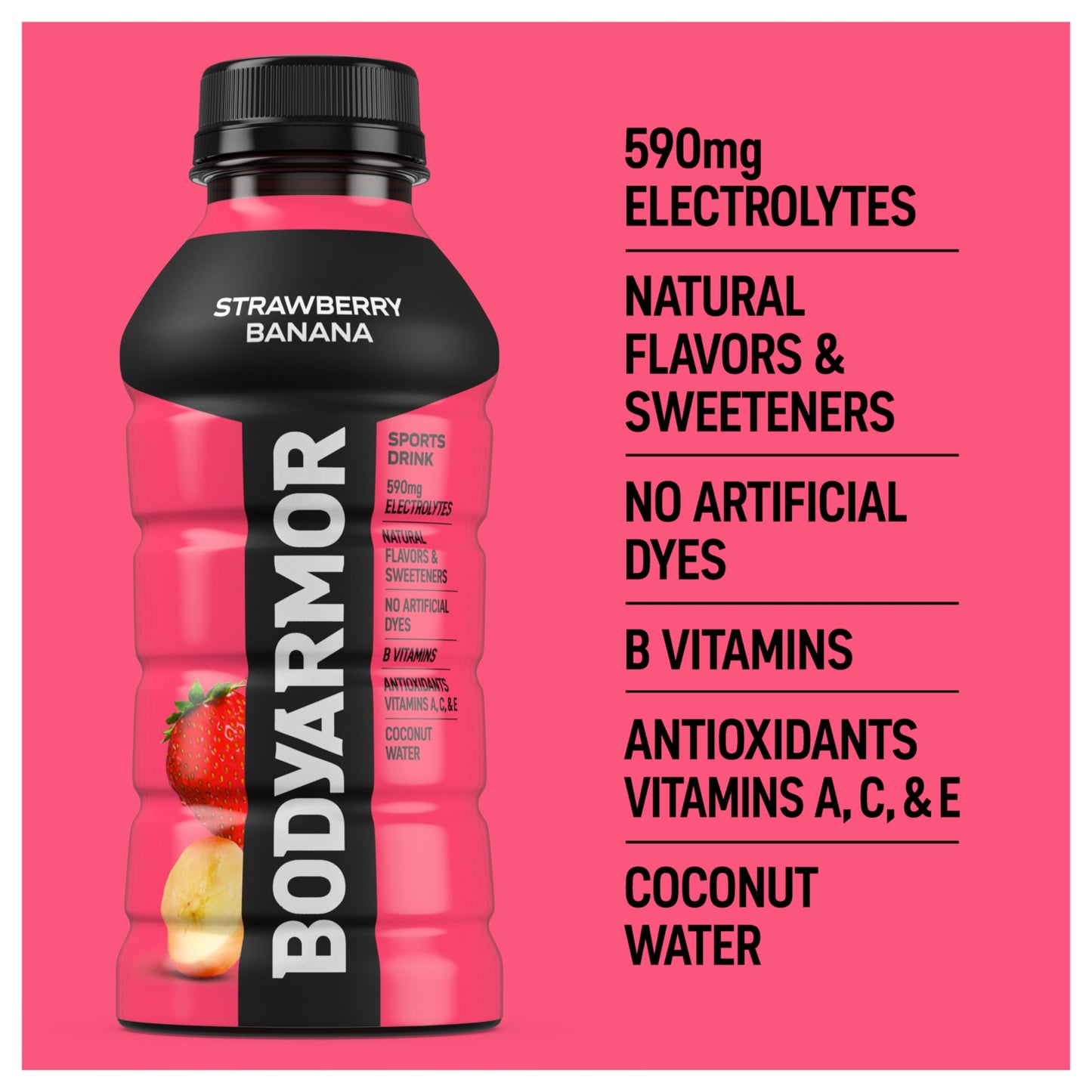 BODYARMOR Sports Drink, Strawberry Banana, Electrolyte Drink Hydration, 12 Fl Oz Bottles (8 Pack), Flavored Coconut Water with B Vitamins