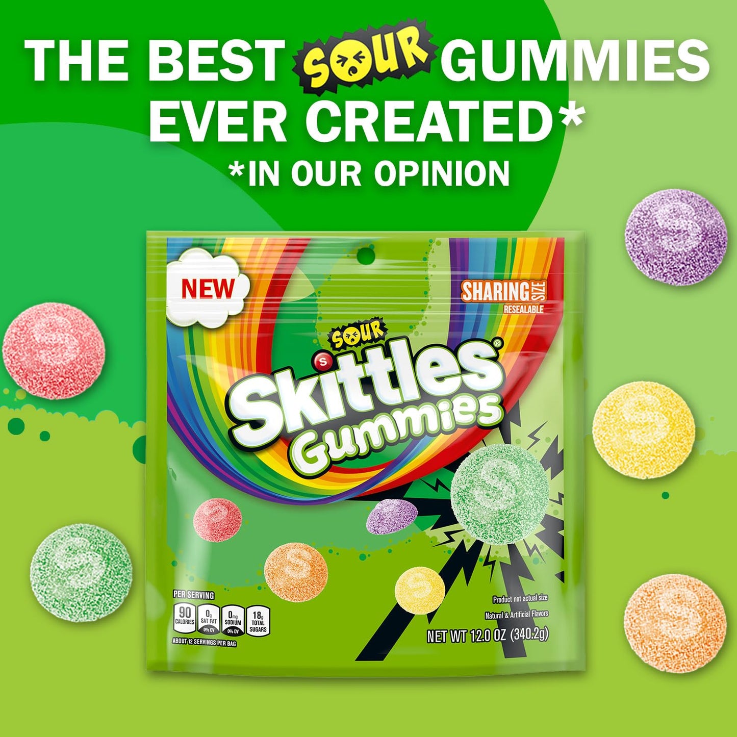 ASSORTIT X Skittles Collab Sours Gummies 12-Oz Chewy Gummy Soft Candy Mixed Fruit Flavored Snacks Resealable Share Size Pouch Bulk (2-Pack)