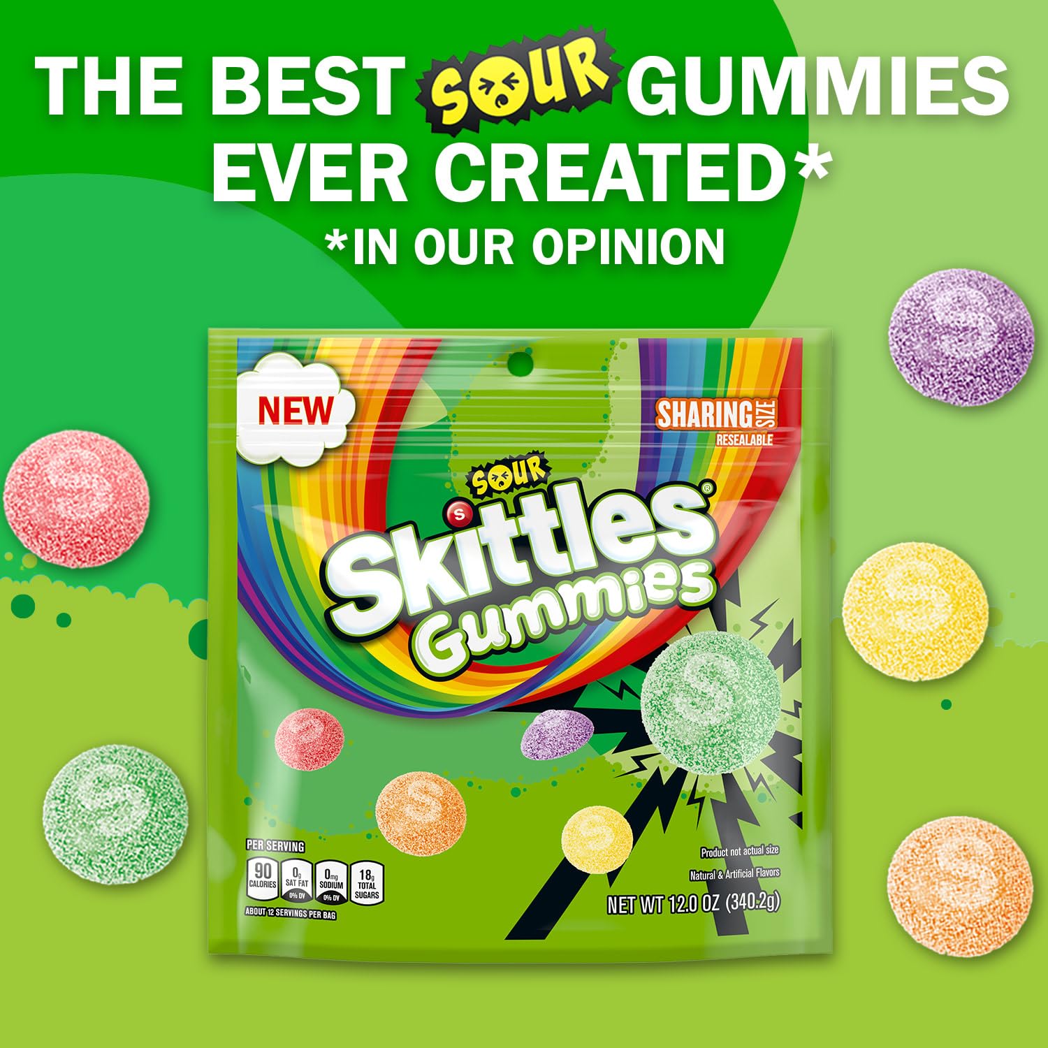 ASSORTIT X Skittles Collab Sours Gummies 12-Oz Chewy Gummy Soft Candy Mixed Fruit Flavored Snacks Resealable Share Size Pouch Bulk (2-Pack)