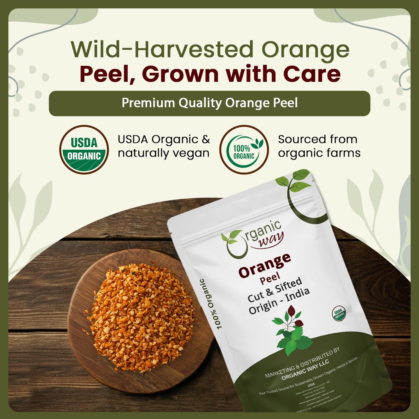 Organic Way Dried Orange Peel Cut & Sifted (Citrus sinensis) - Pure, Single Ingredient Herbal Tea | Organic & Kosher Certified | Vegan, Non GMO