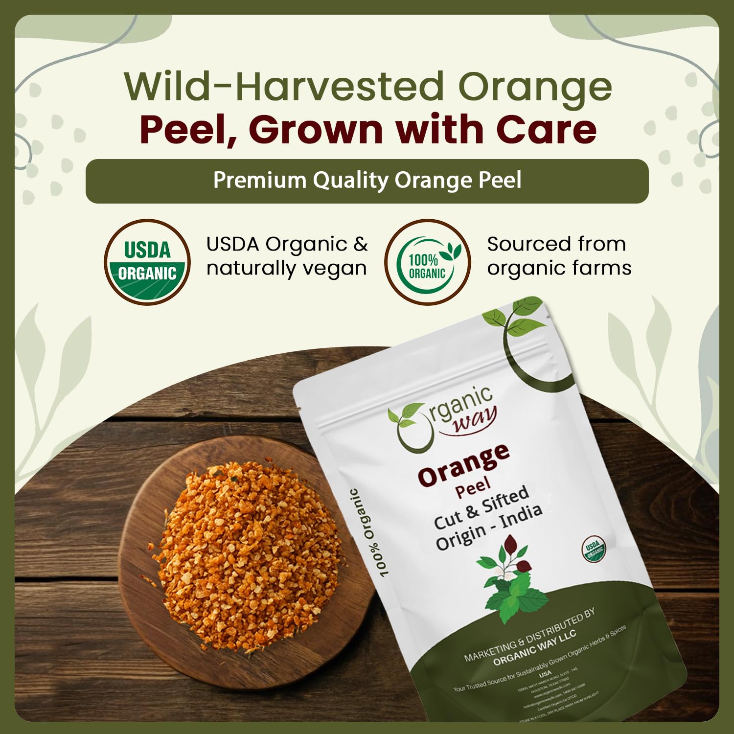 Organic Way Dried Orange Peel Cut & Sifted (Citrus sinensis) - Pure, Single Ingredient Herbal Tea | Organic & Kosher Certified | Vegan, Non GMO