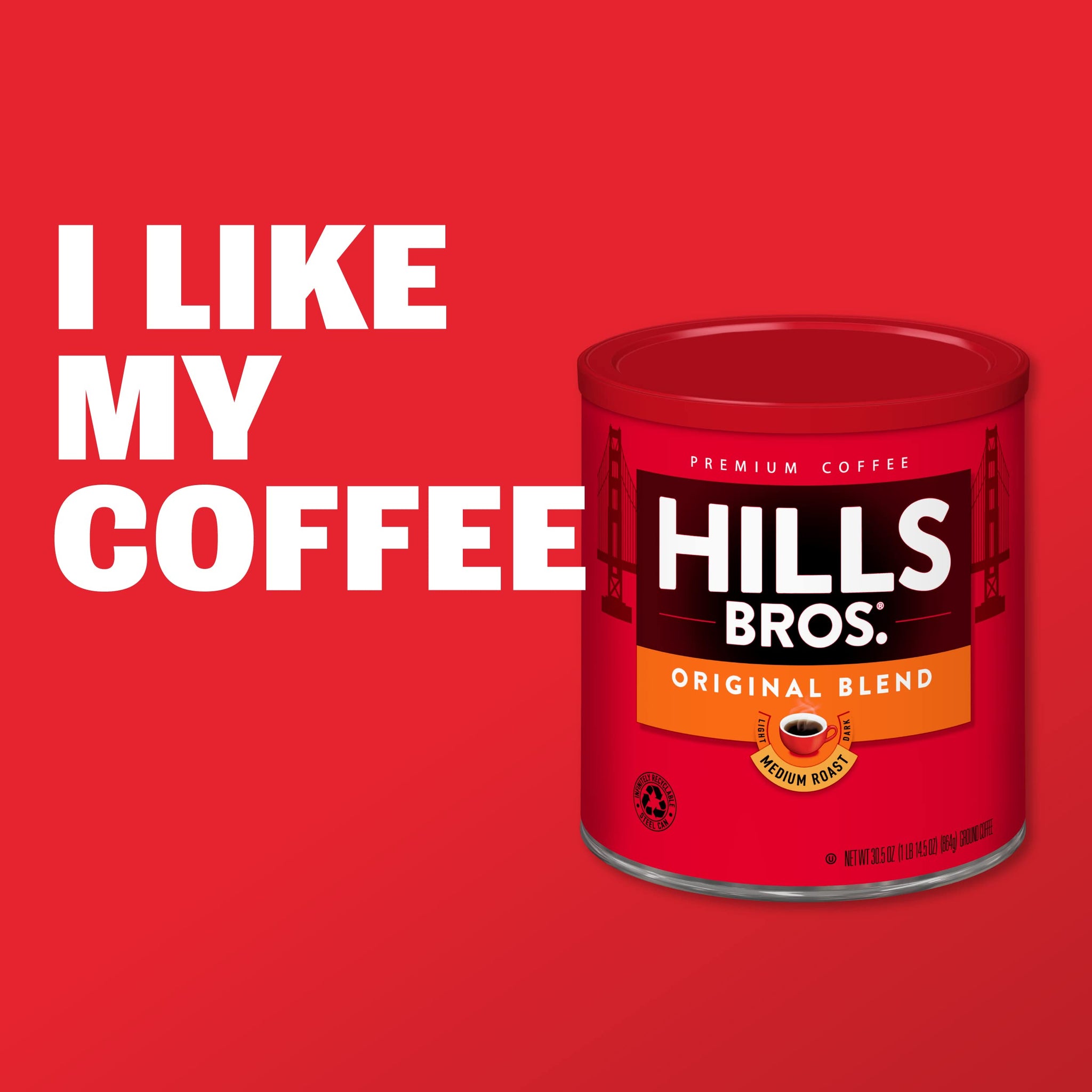 Hills Bros High Yield Ground Coffee, Medium Roast, 23 Oz. Can (Pack of 6) - Full-Bodied Rich Coffee Taste, Balanced for Optimum Caffeine