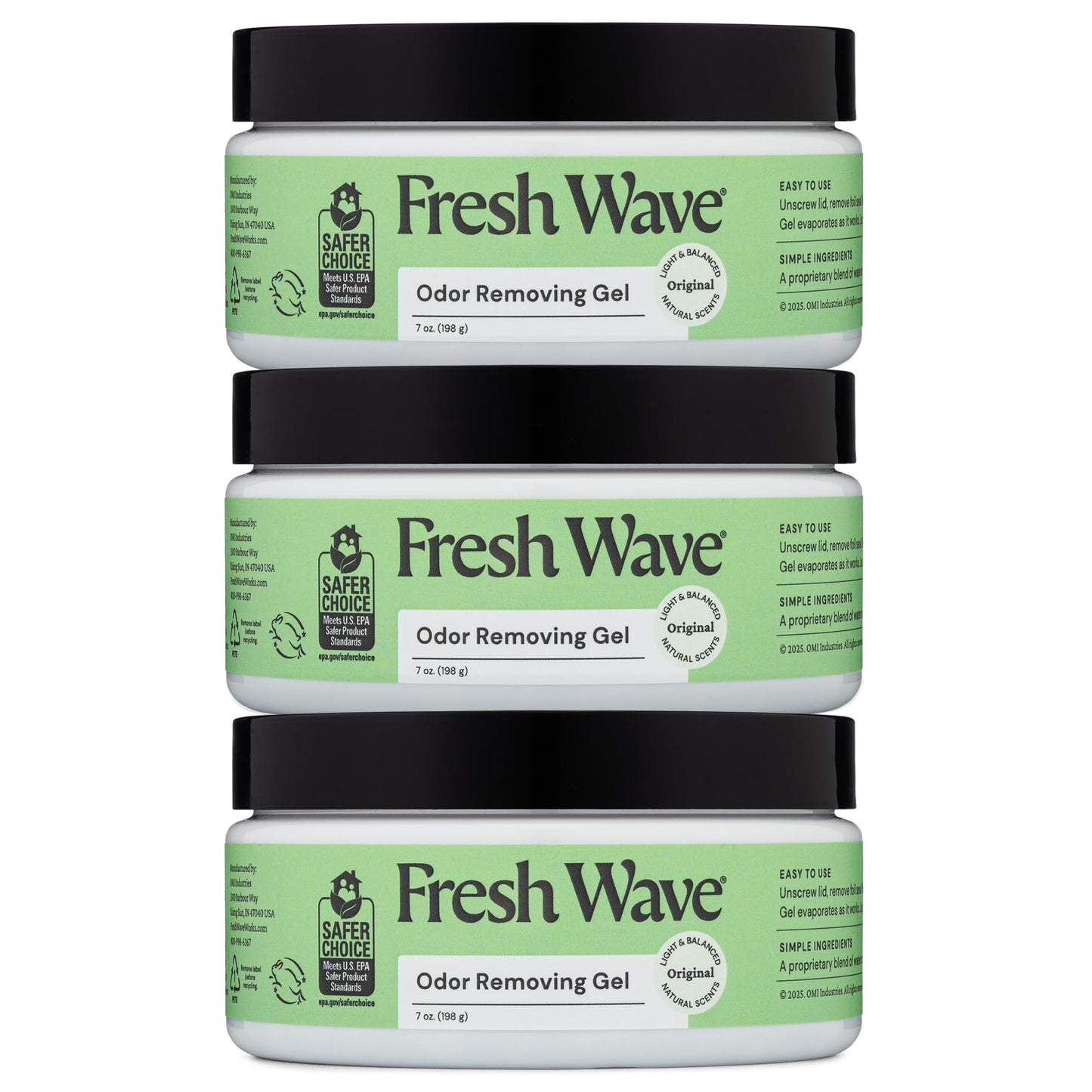 Fresh Wave Odor Removing Gel, 7 oz., Pack of 3 - Odor Absorbers for Home, Safer Odor Relief, Natural Plant-Based Odor Eliminator, Every 7 oz. lasts
