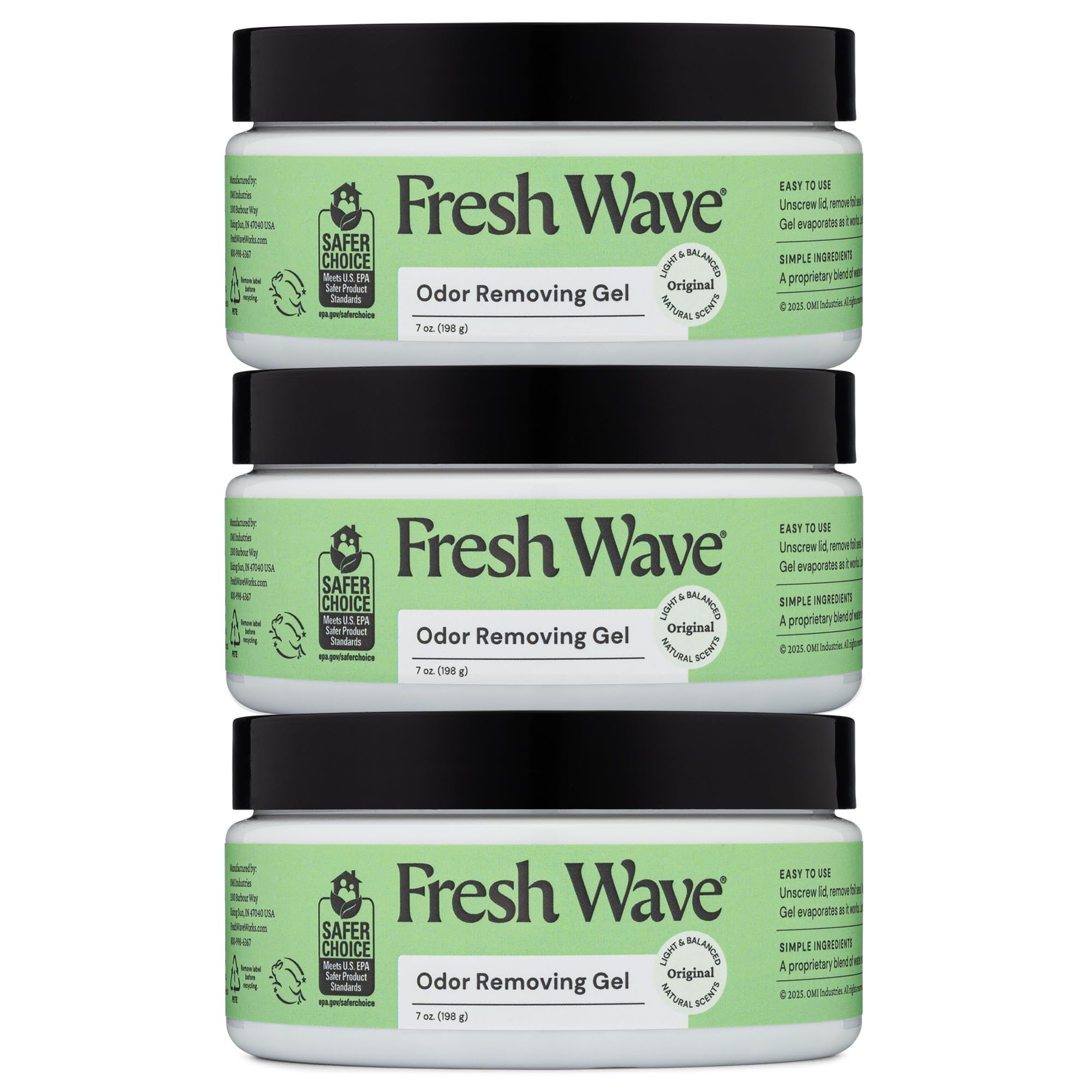 Fresh Wave Odor Removing Gel, 7 oz., Pack of 3 - Odor Absorbers for Home, Safer Odor Relief, Natural Plant-Based Odor Eliminator, Every 7 oz. lasts