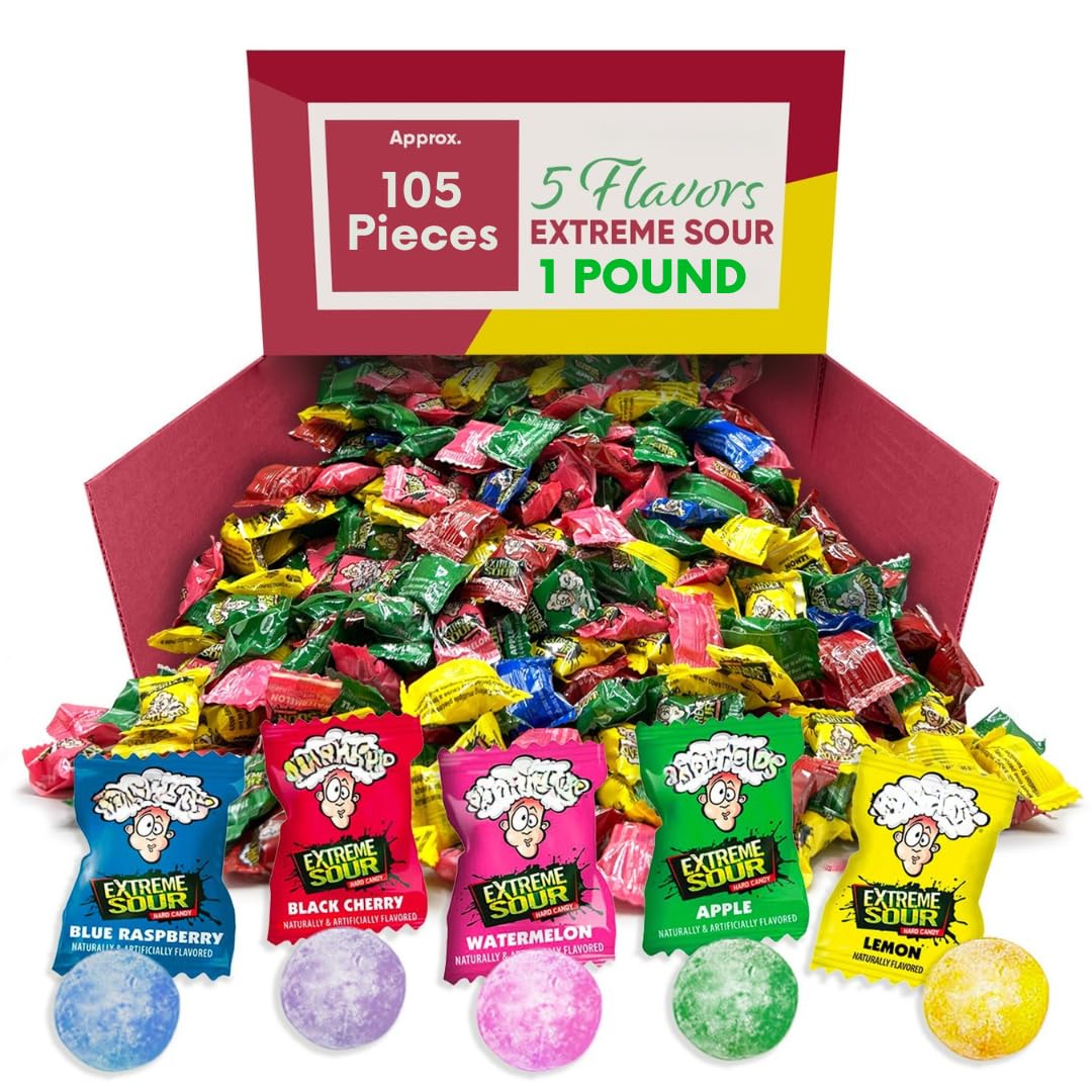 Extreme Sour Hard Candy Mix, 5 Fruity Flavors, Bulk Candy Assortment - 1 lb (Approx. 115 pieces)