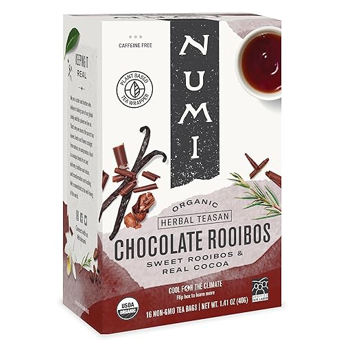 Numi Organic Chocolate Rooibos Tea, 16 Tea Bags (Pack of 6), Red Tea with Cocoa, Honeybush & Vanilla (Packaging May Vary)