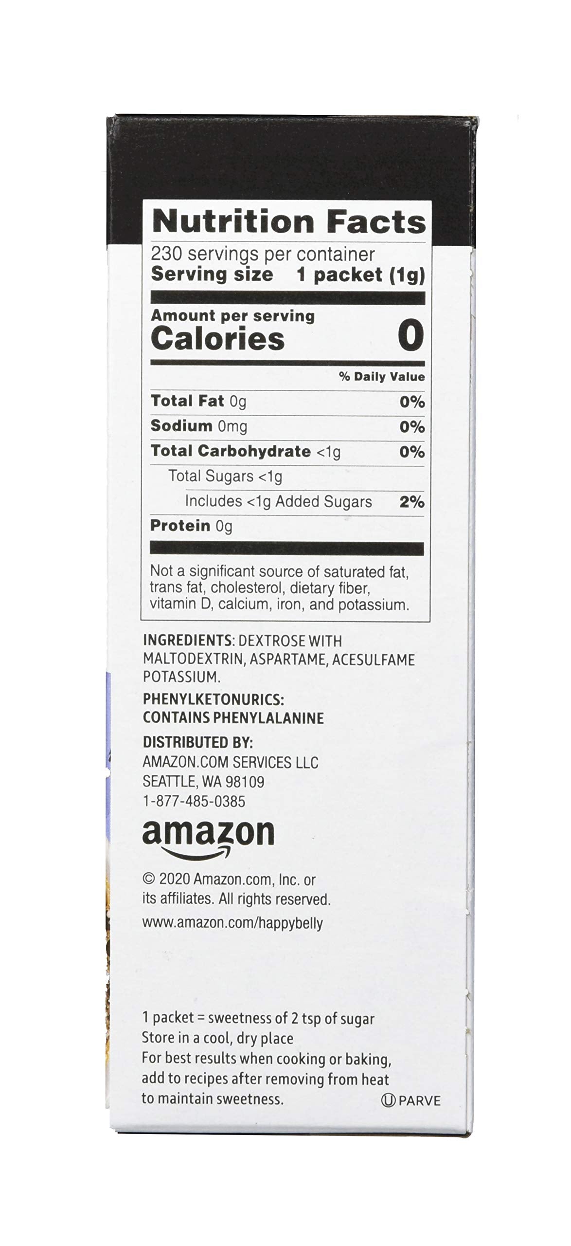 Amazon Grocery, Zero Calorie Aspartame Sweetener Packets, 230 Ct