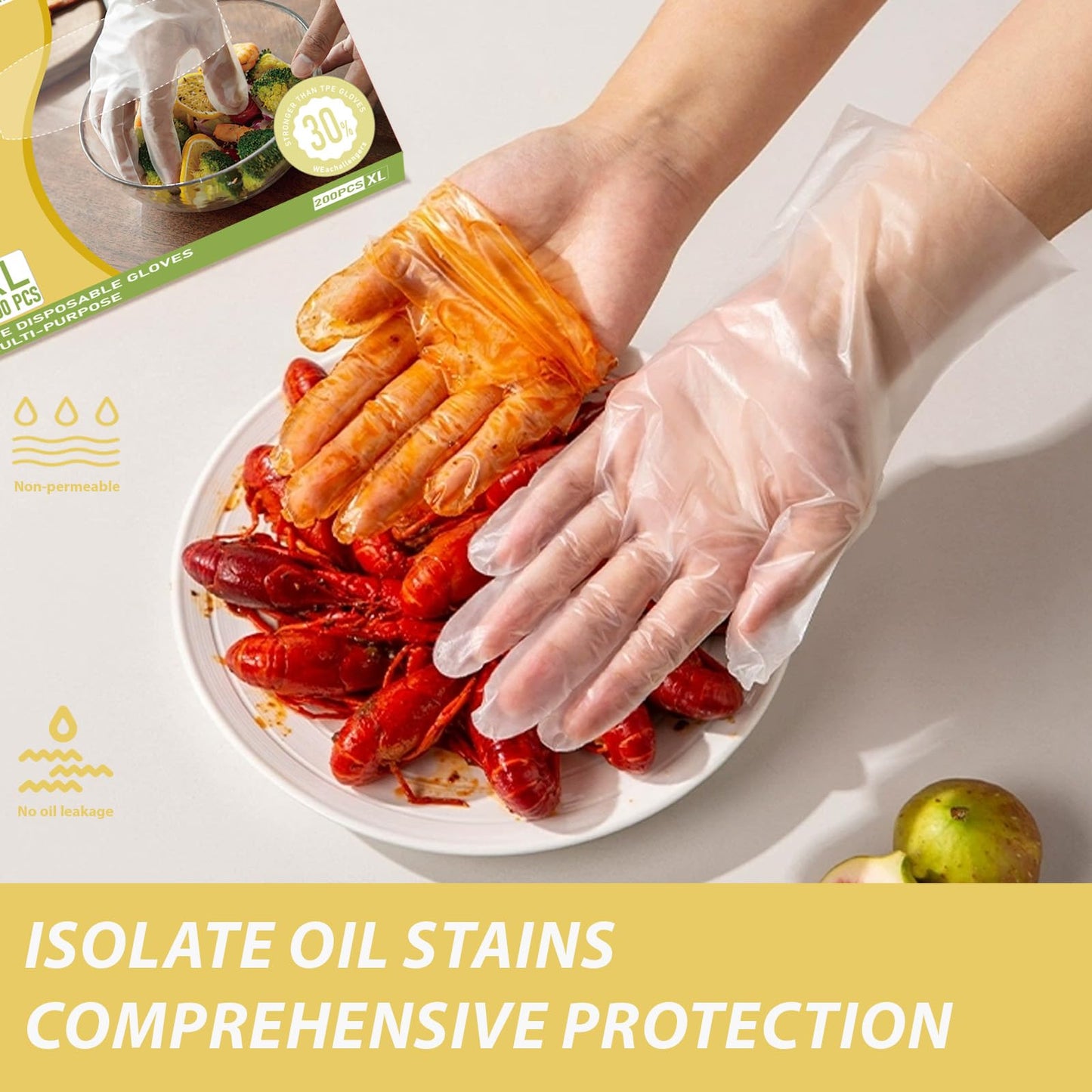 WeaChallengers Disposable TPE Gloves Latex-Free Powder-Free BPA-Free Food Safe 600 Packs for Cleaning (X-Large)
