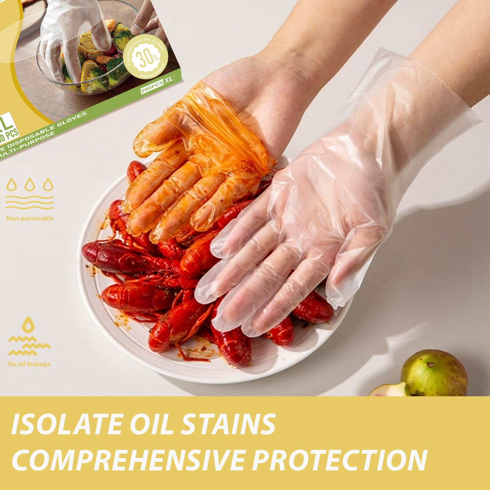 WeaChallengers Disposable TPE Gloves Latex-Free Powder-Free BPA-Free Food Safe 600 Packs for Cleaning (X-Large)