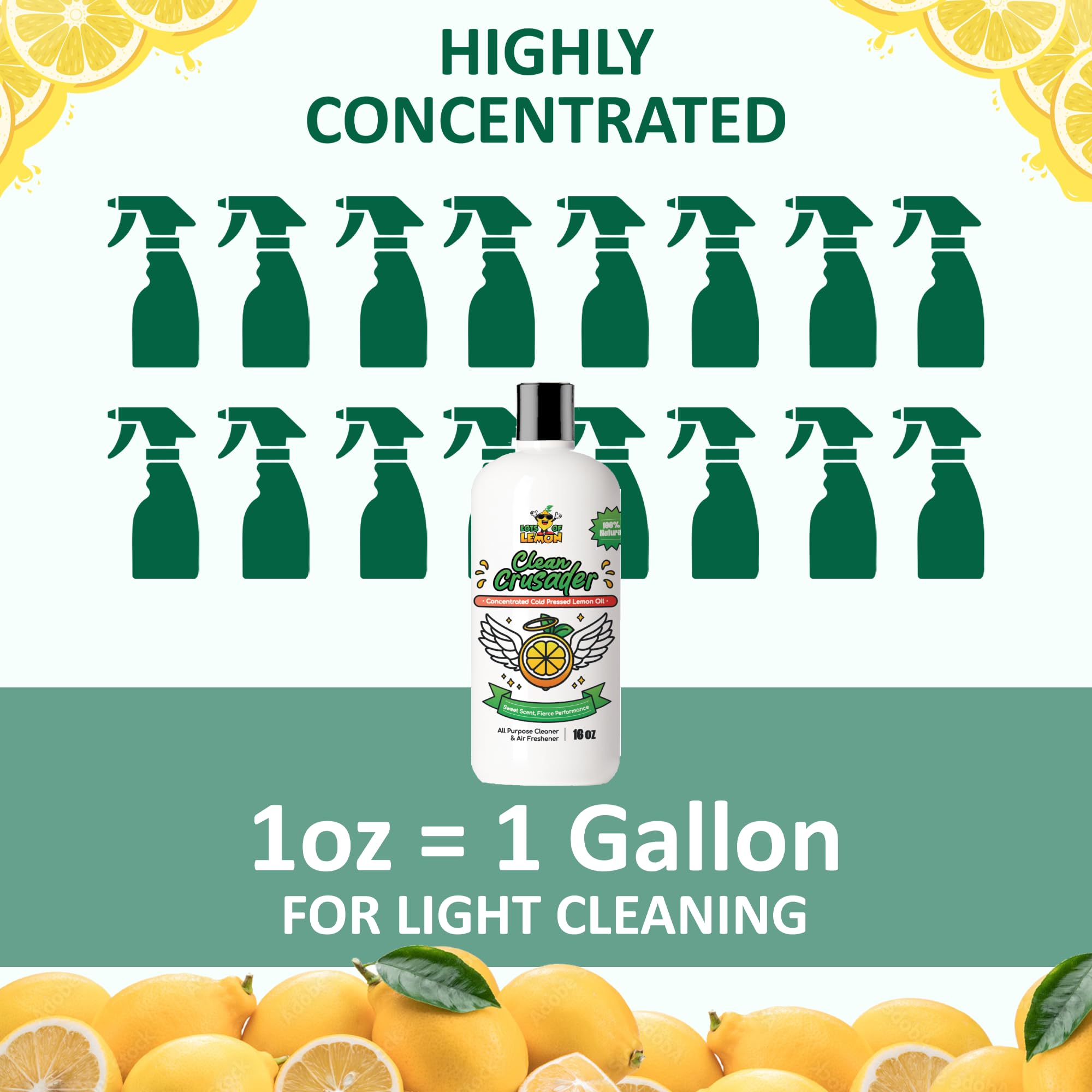 Lots of Lemon - Clean Crusader Cold Pressed Lemon Oil Concentrate - All Purpose Cleaner & Air Freshener - 16oz 1 pack
