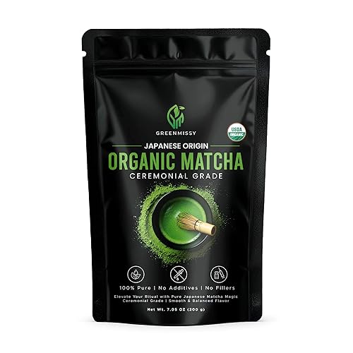 GreenMissy Organic Matcha Powder 7.05 OZ (200 g) - Premium Ceremonial Grade, Authentic Japanese Matcha Green Tea, 100% Pure Matcha for Tea, Smoothies