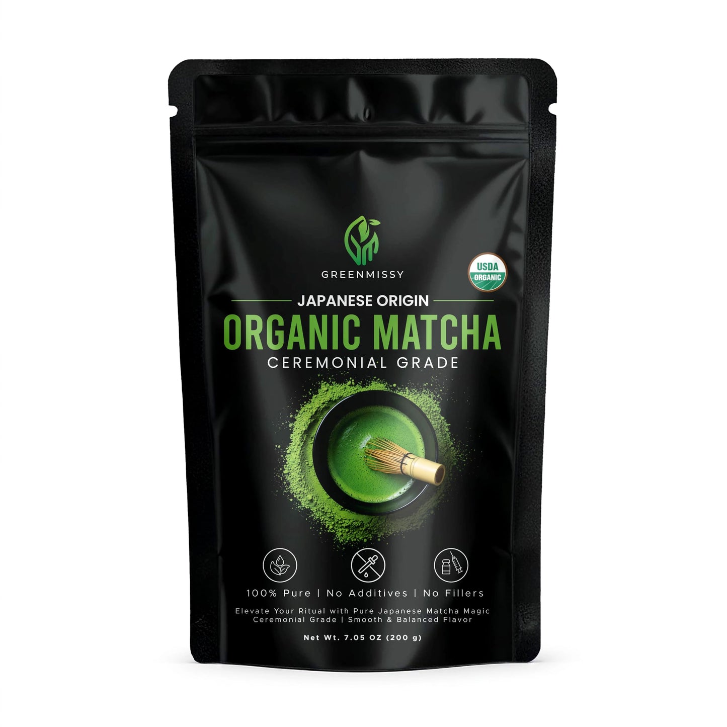 GreenMissy Organic Matcha Powder 7.05 OZ (200 g) - Premium Ceremonial Grade, Authentic Japanese Matcha Green Tea, 100% Pure Matcha for Tea, Smoothies