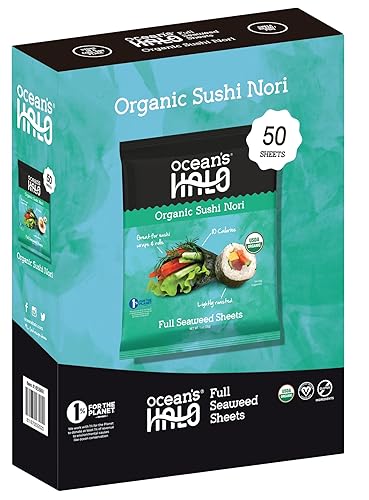 Ocean's Halo Organic Sushi Nori, 5 Pack, Vegan, Perfect for Rolls and Wraps