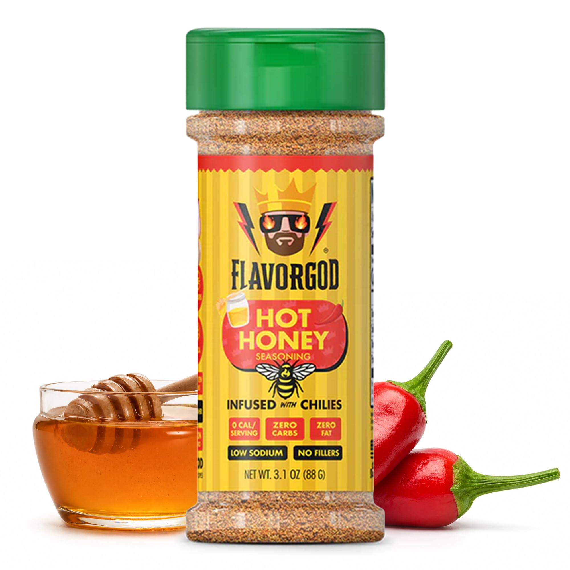 Hot Honey Seasoning Mix by Flavor God - Sweet & Spicy All Natural Spice Infused Blend with Chilies for Pizza, Fried Chicken, Wings, Cornbread