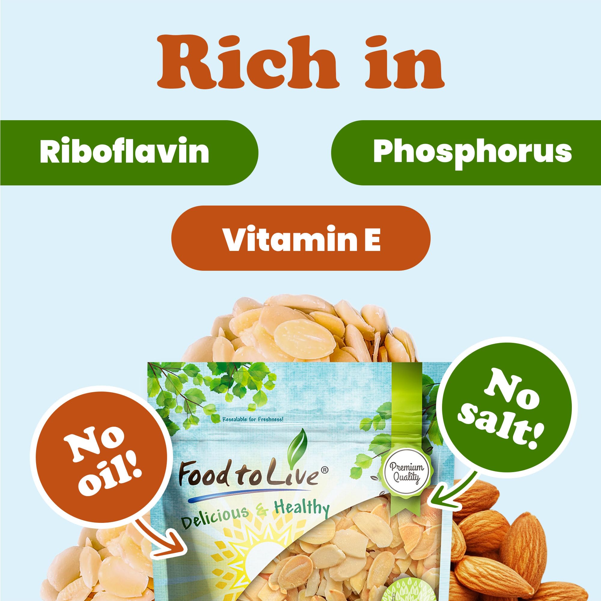 Food to Live Dry Roasted Blanched Sliced Almonds, 12 Ounces - Perfectly Oven Toasted for Maximum Flavor, Unsalted, No Oil Added, Perfect for Cooking