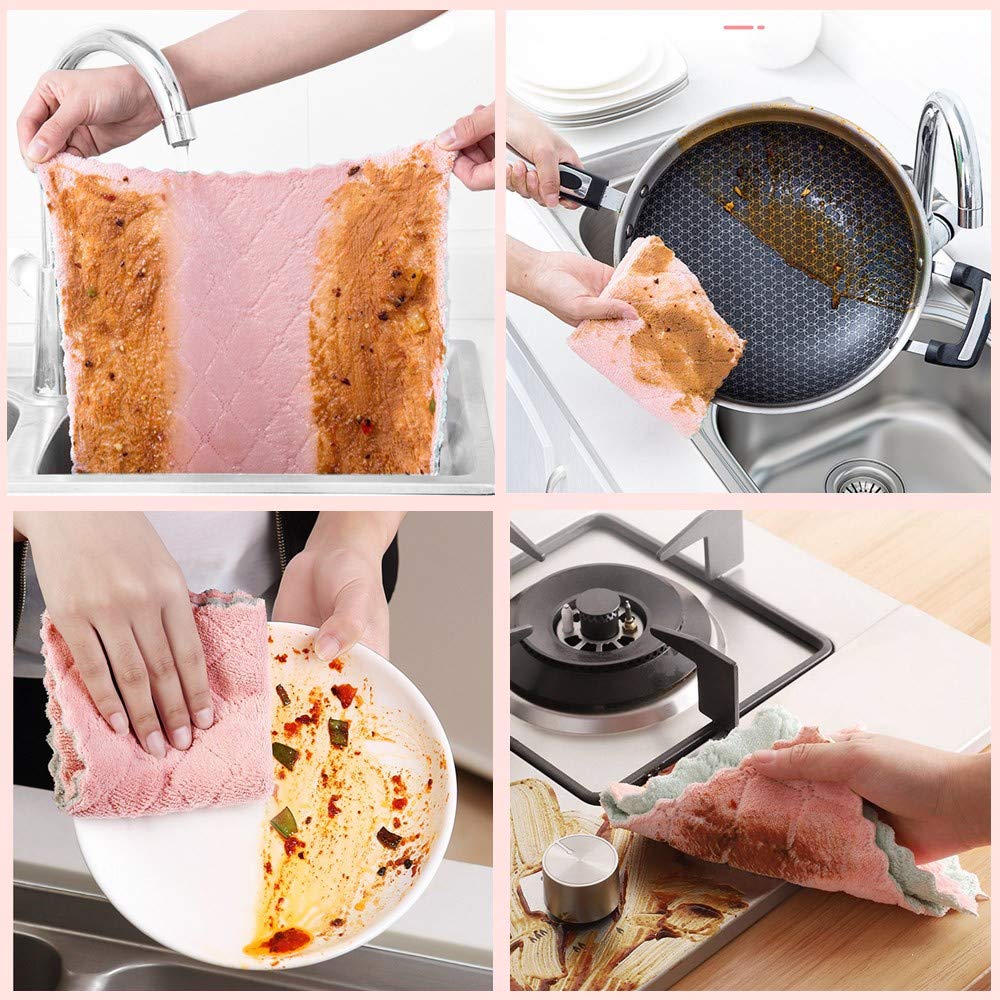 QURIPE 10-Pack Microfiber Cleaning Cloth Dish Towels, Double-Sided Dish Drying Towels?Reusable Household Cleaning Cloths for House Furniture Table