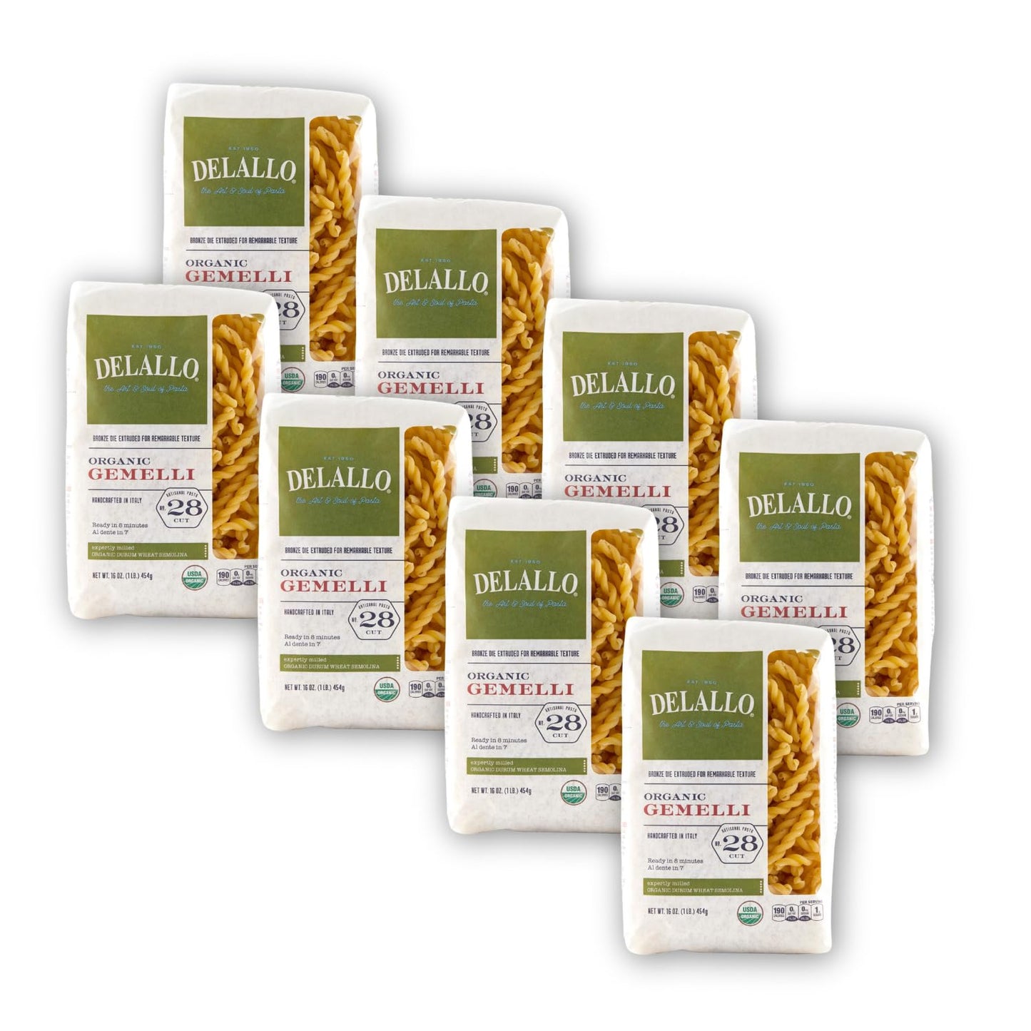 DeLallo Organic Gemelli Pasta, Made with 100% Semolina Durum Wheat Flour, Bronze Cut, Made in Italy, Non-GMO, Preservative Free, Vegan, Kosher