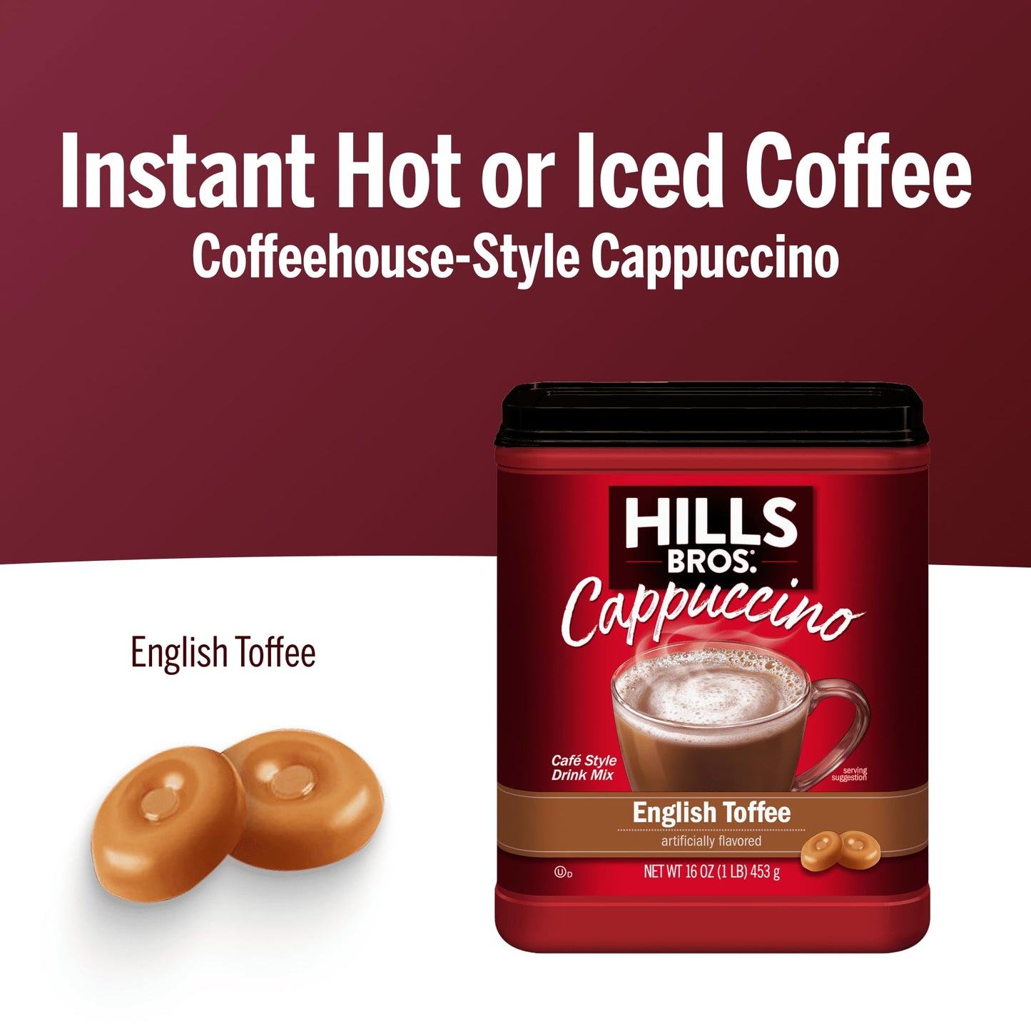 Hills Bros. Cappuccino Mix - Rich, Frothy Coffeehouse-Tasting Instant Drink Mix - Quick and Easy Preparation - Perfect for Hot & Iced Drinks