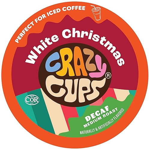 Crazy Cups Decaf White Christmas Flavored Coffee Pods, Decaf Holiday Coffee, Single Serve for Keurig K Cups Machines, Medium Roast, 22 Count