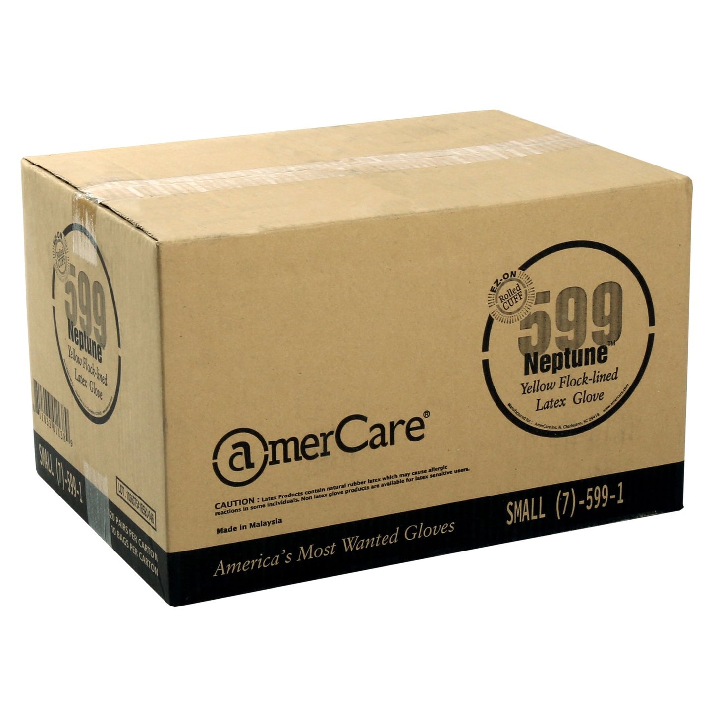 AmerCare Neptune Yellow Household Latex Rubber Gloves for Dishwashing and Cleaning, Large, Case of 120 Pairs