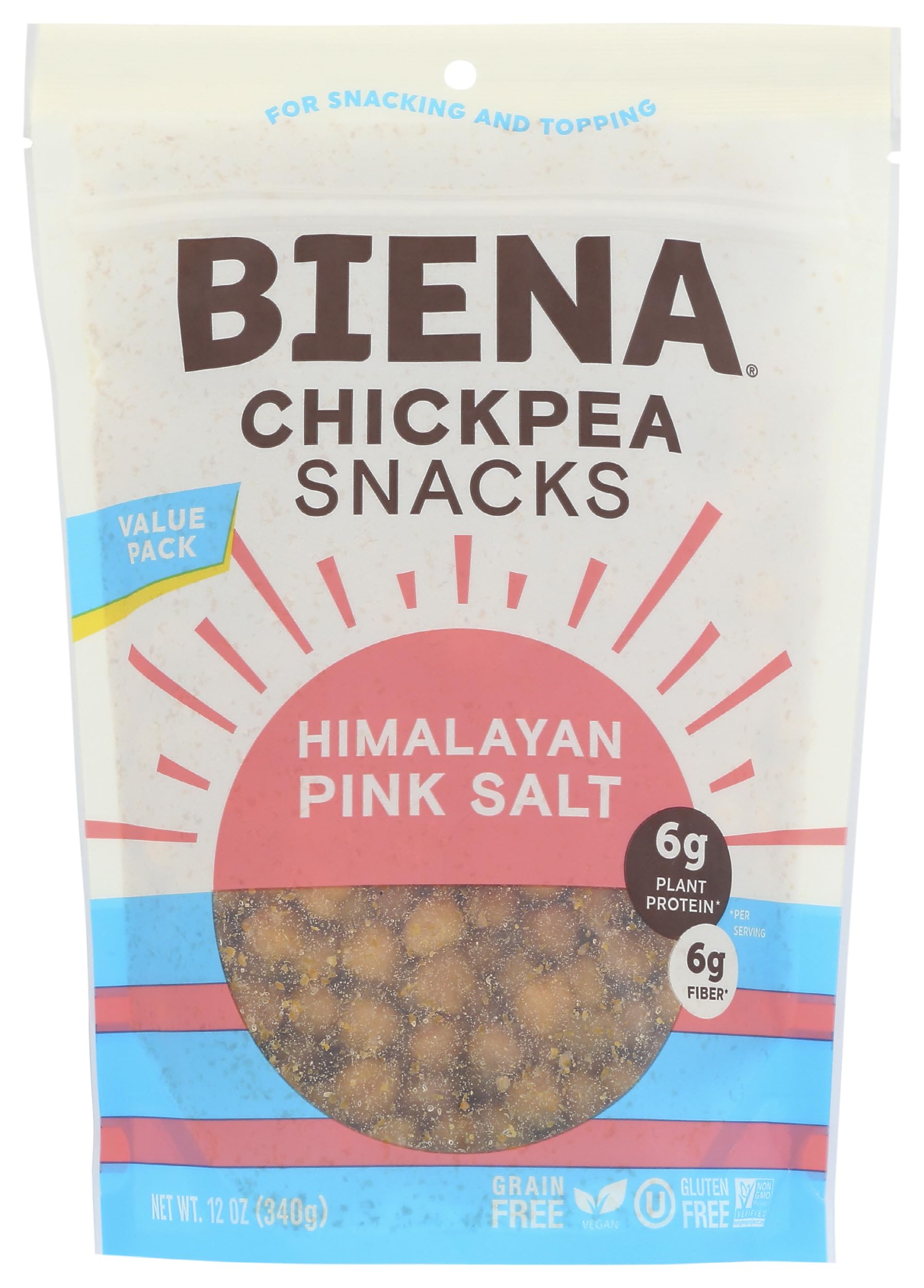 BIENA Chickpea Snacks - Crunchy Roasted Chickpeas - High Fiber Vegan Protein Snacks for Adults and Kids - Individual Pack - Himalayan Pink Salt